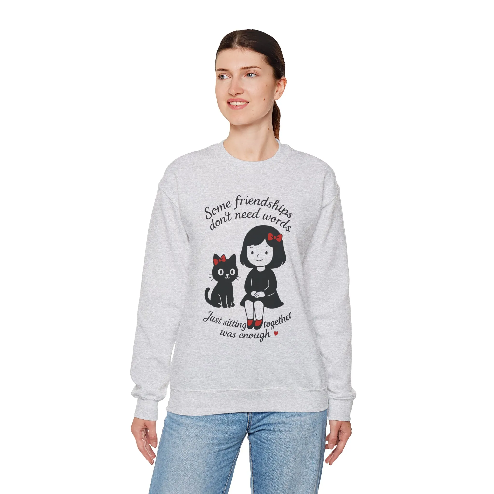 Friendship Womens Sweatshirt - Cozy Womens Crewneck with Cute Cat Design, Perfect Gift for Cat Lovers, Friendship Day, Casual Wear - Image 9