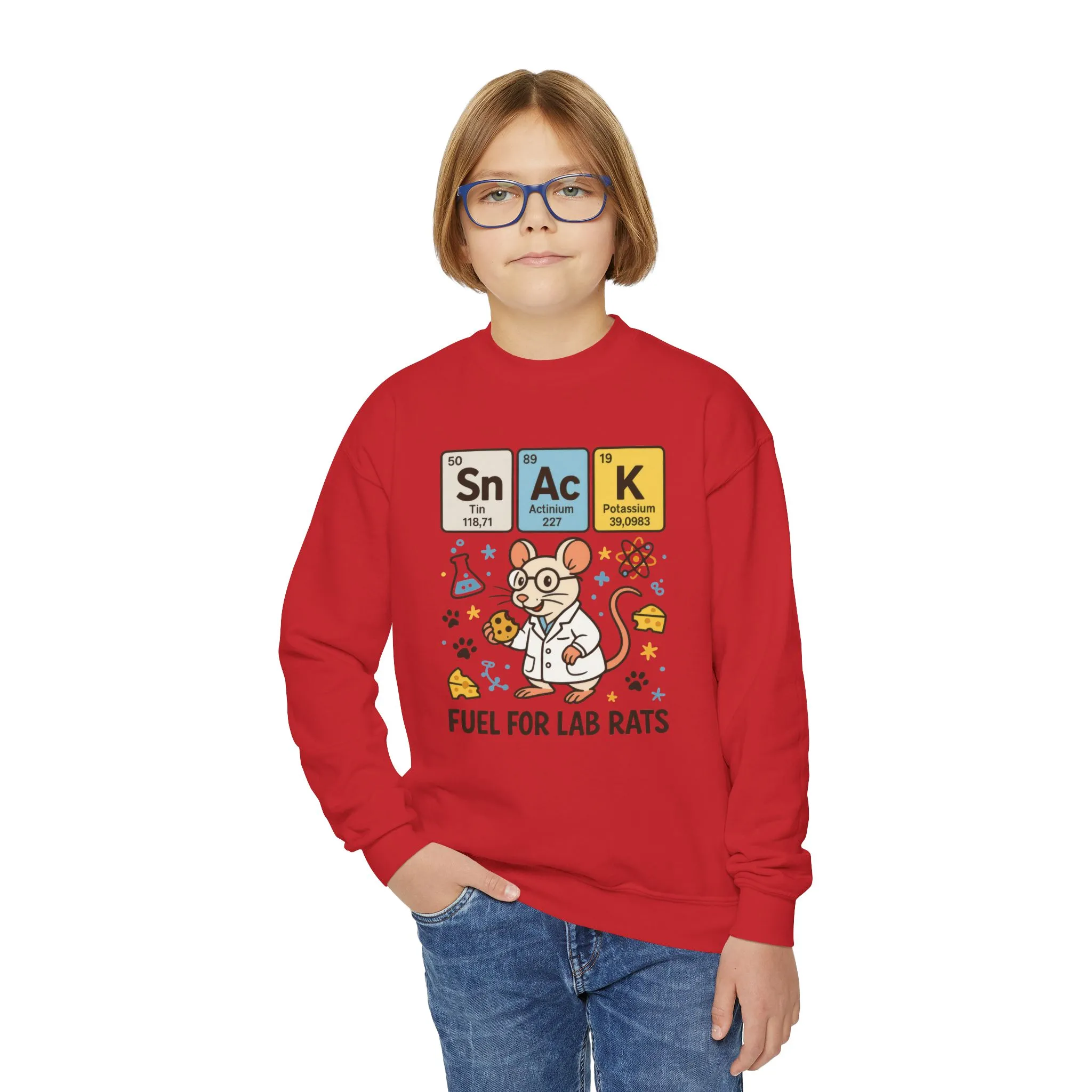 Youth Crewneck Sweatshirt - Fuel for Lab Rats, Cute Science Gift, Adorable Sweatshirt for Kids, Science Enthusiasts, Lab Rat Love - Image 19