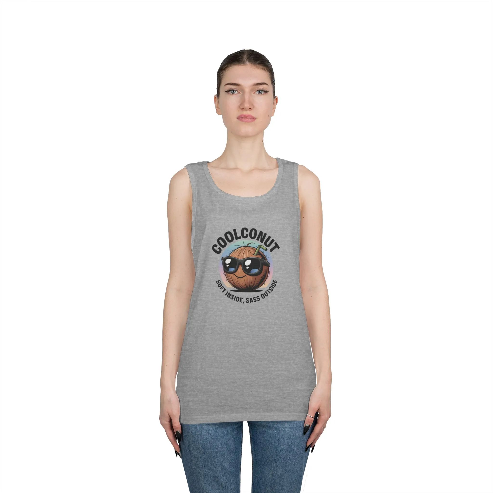 Coolconut Unisex Heavy Cotton Tank Top - Fun Summer Tee, Cute Beach Outfit, Vacation Wear, Gift for Him or Her, Trendy Summer Apparel - Image 2