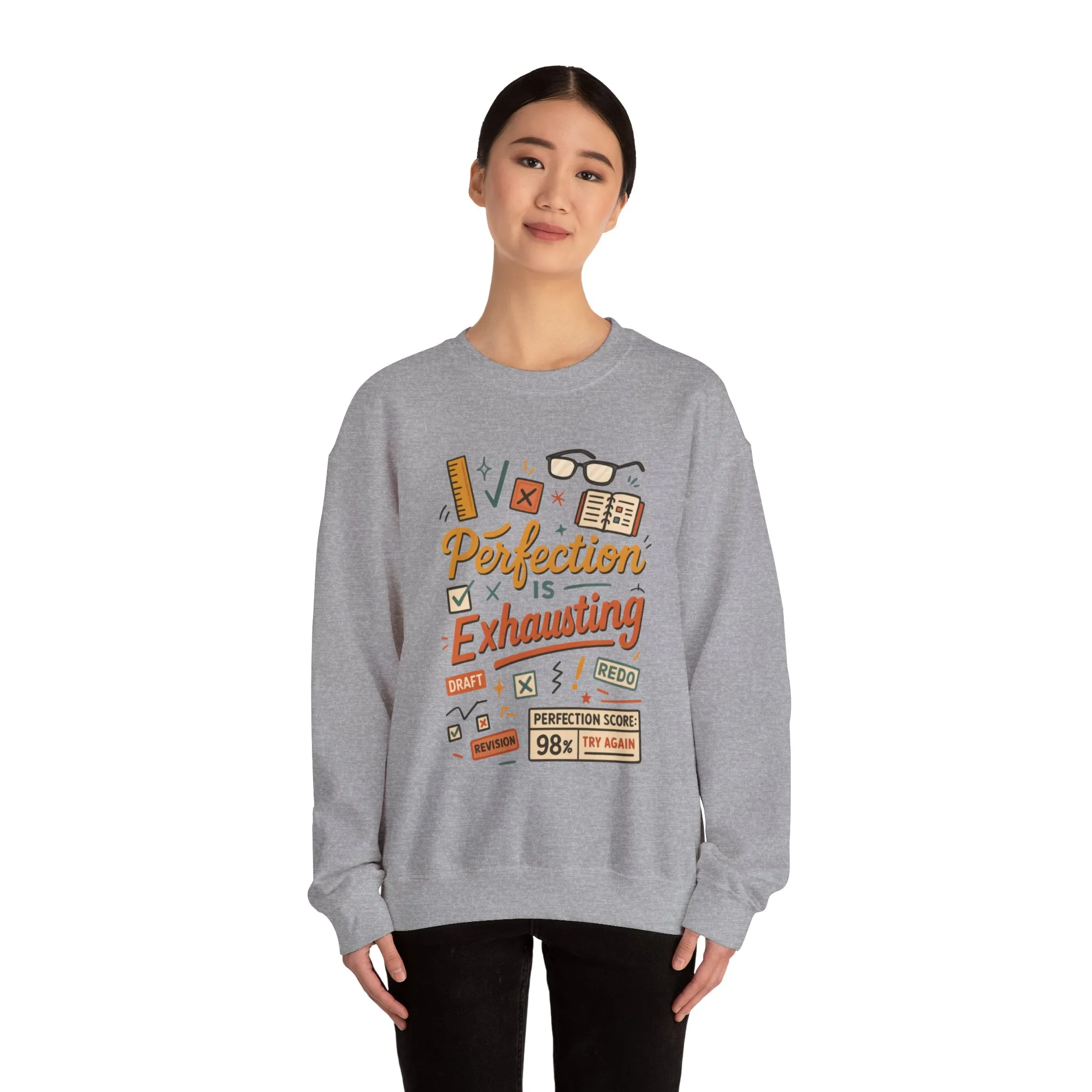 Exhausting Perfection Crewneck Sweatshirt, Funny Gift for Students, Cozy Unisex Sweater, Gift for Graduates, Motivational Apparel - Image 14