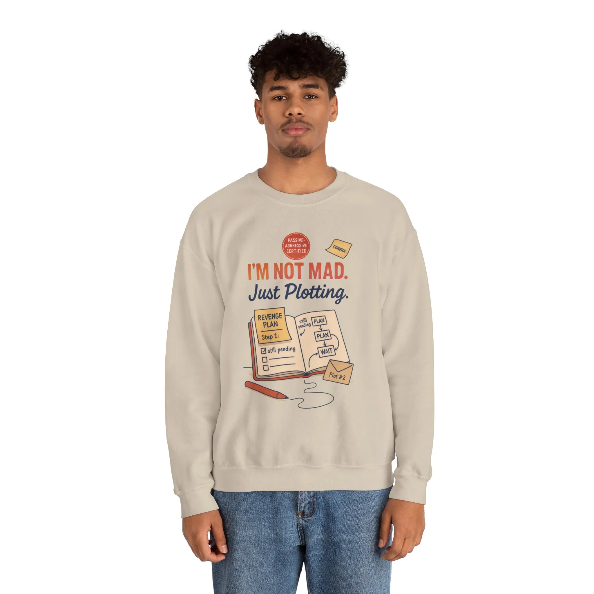 Funny Mens Revenge Sweatshirt, Im Not Mad Just Plotting, Passive Aggressive Sarcastic Crewneck for Him - Image 9