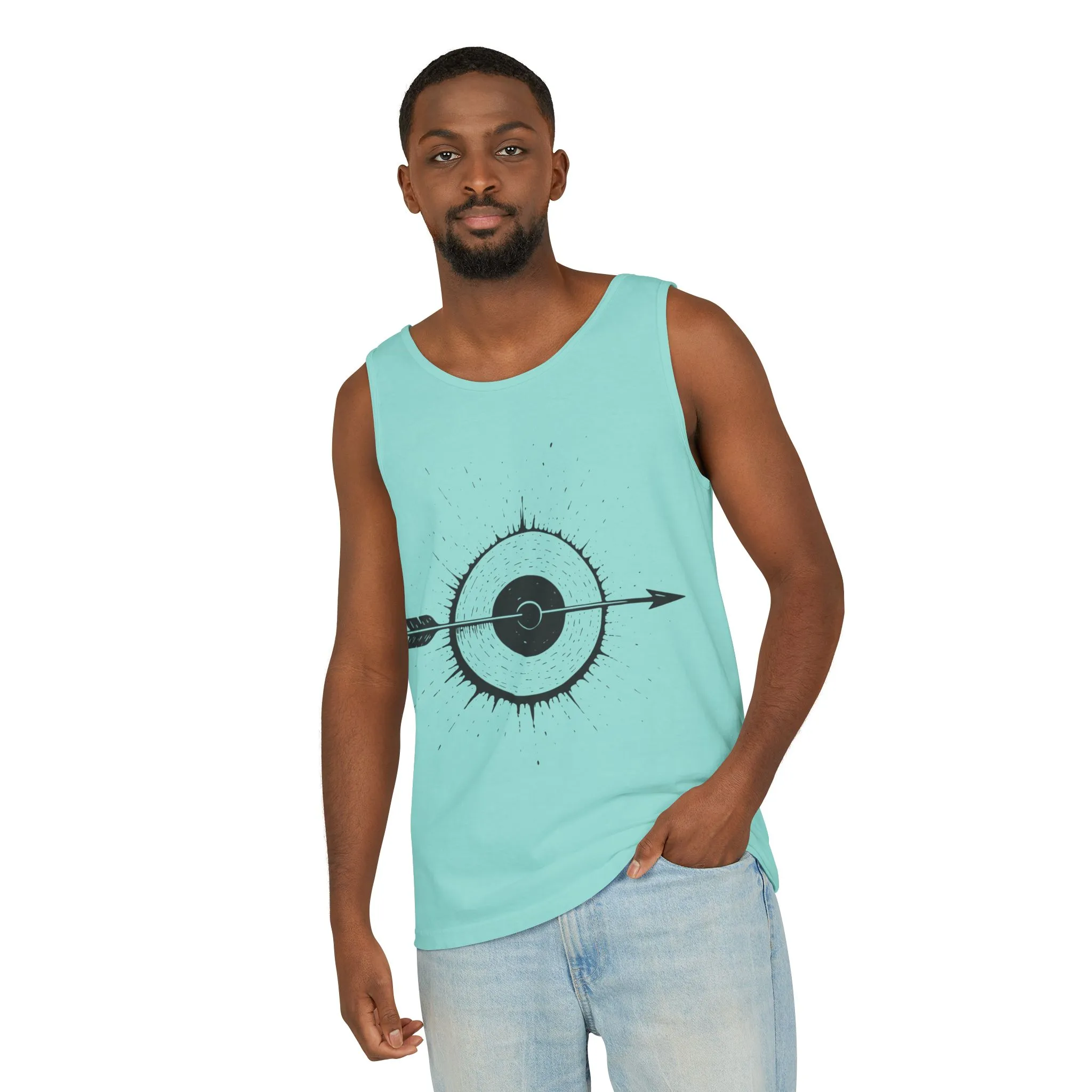 Mens Garment-Dyed Tank Top with Target Arrow Design, Casual Wear, Summer Essentials, Gym Wear, Gifts for Archery Lovers - Image 11