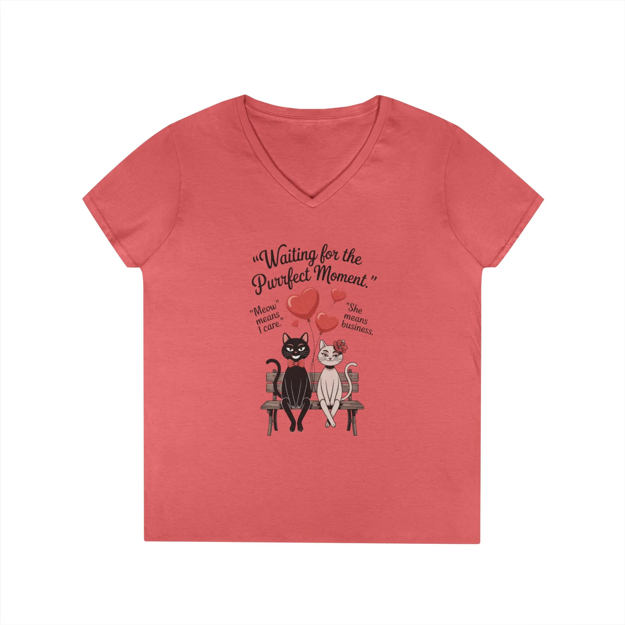 Cute Cat Lovers V-Neck T-Shirt, Casual Wear, Gift for Her, Pet Lovers, Best Friend Gift, Cute Cat Design, Valentine's Day, Cat Love - Image 7
