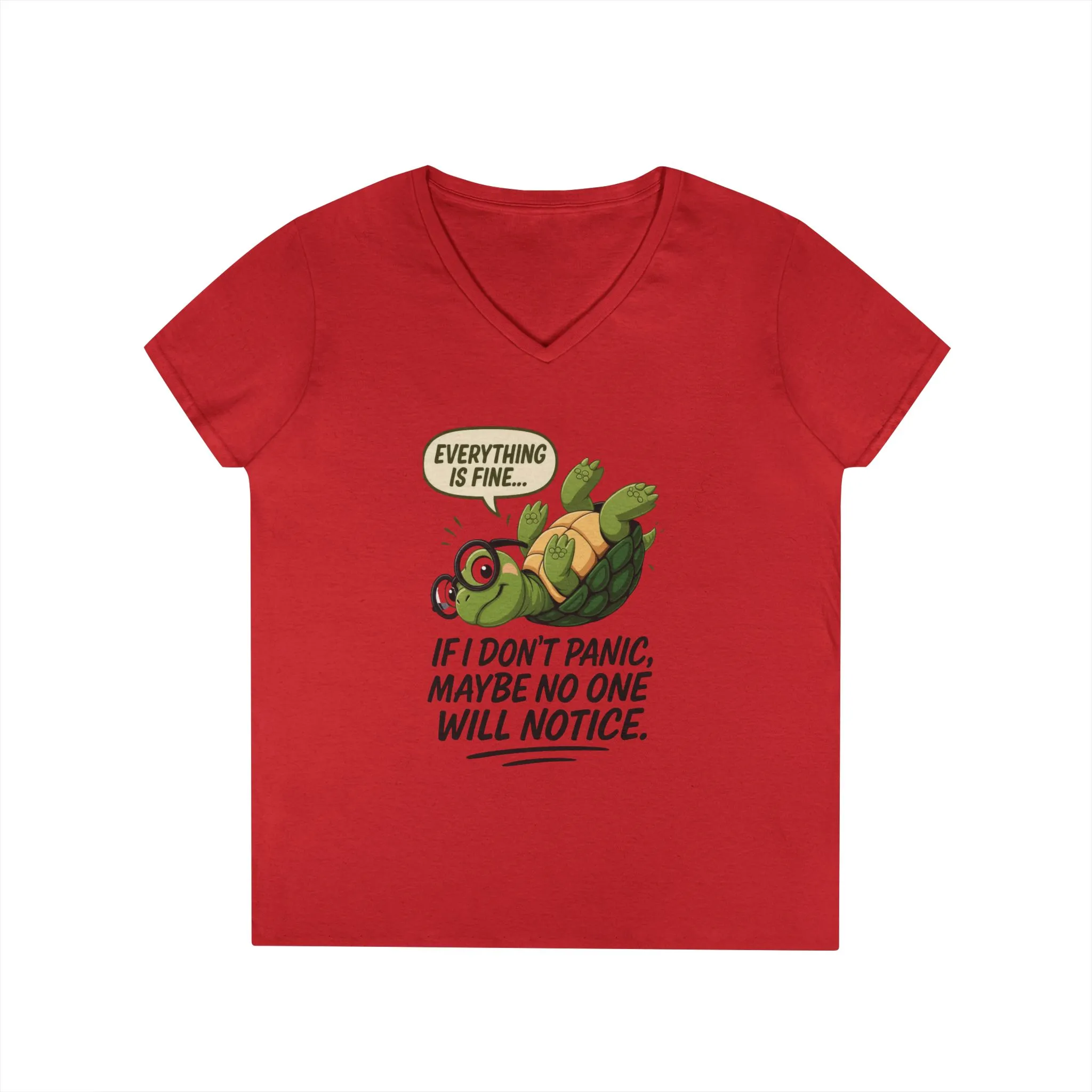 Cute & Comfy Turtle V-Neck T-Shirt, Everything is fine.. design, Gift for Animal Lovers, Casual Wear, Fun Quotes, Positive message tee - Image 25