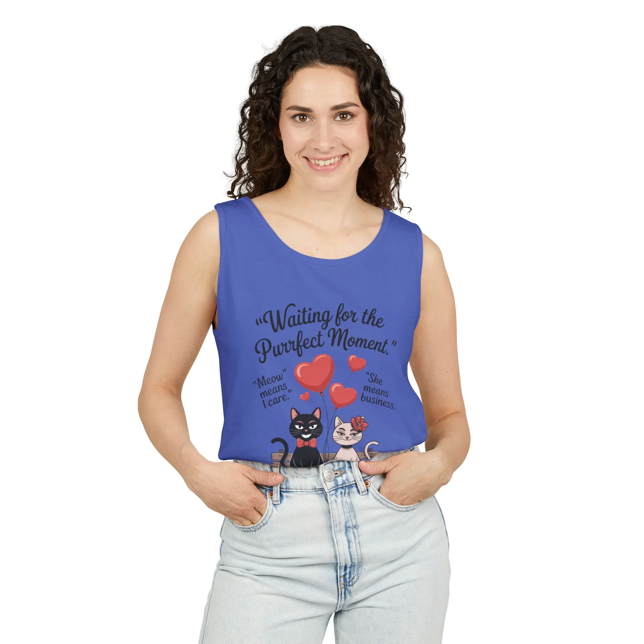 Cute Cat Lovers Tank, Womens Heavy Cotton Tank Top for Pet Owners, Funny Cat Tee, Gift for Cat Lovers, Casual T-Shirt, Animal Art Tee - Image 44
