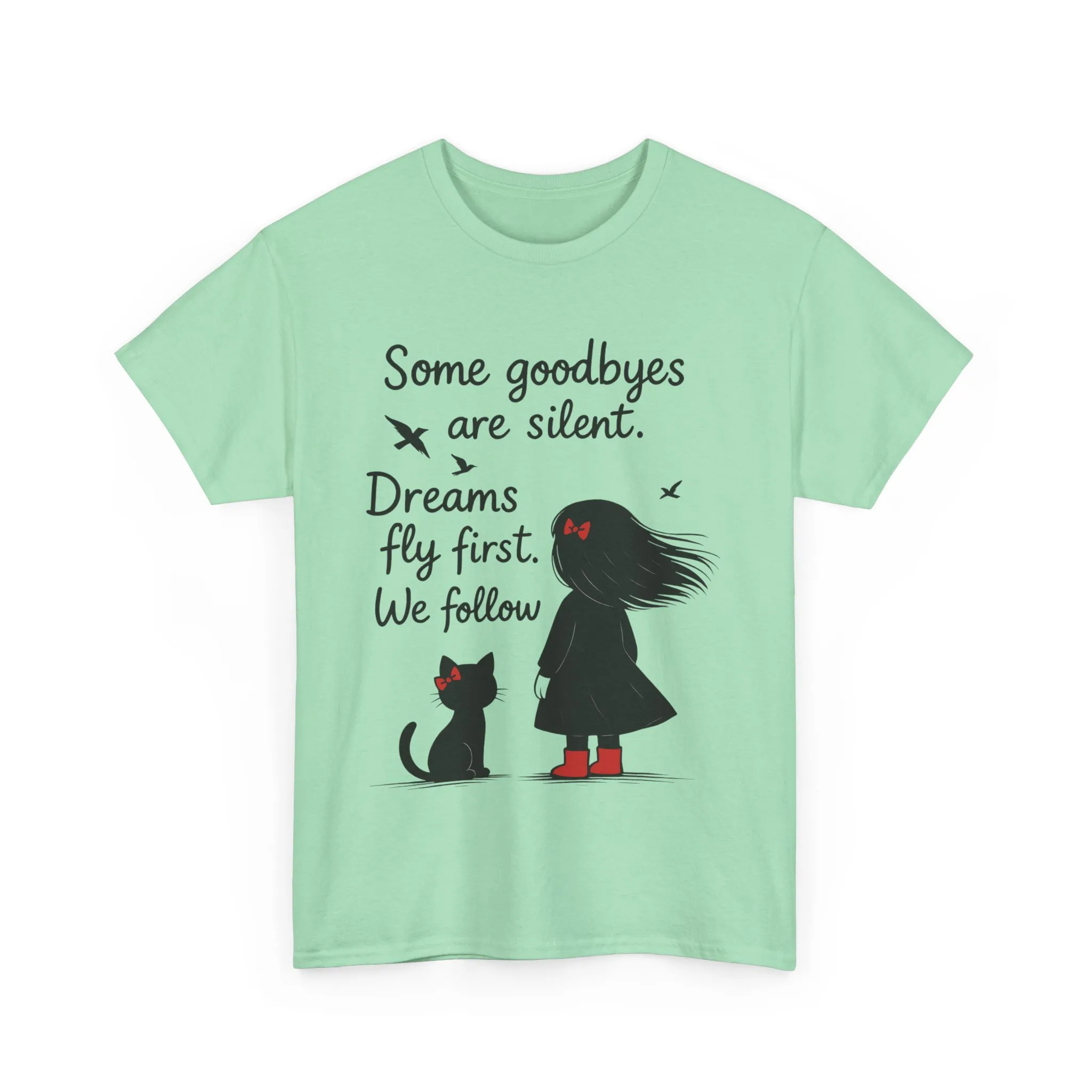 Emotional Hand Drawn Womens T-Shirt, Minimalist Red Dress Girl and Cat Graphic Tee, Cat Lover Gift - Image 7