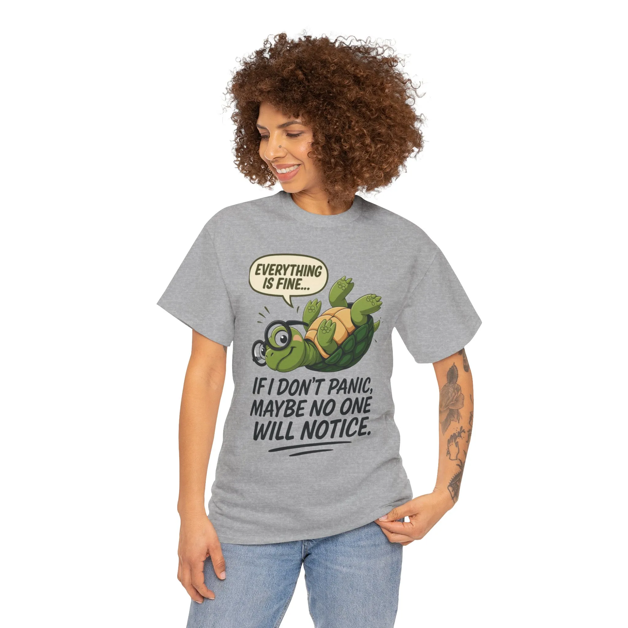 Everything is Fine Turtle Tee, Funny Unisex Cotton Tee, Cute Animal Shirt, Social Anxiety Joke, Great for Humor, Positive message t-shirt - Image 3