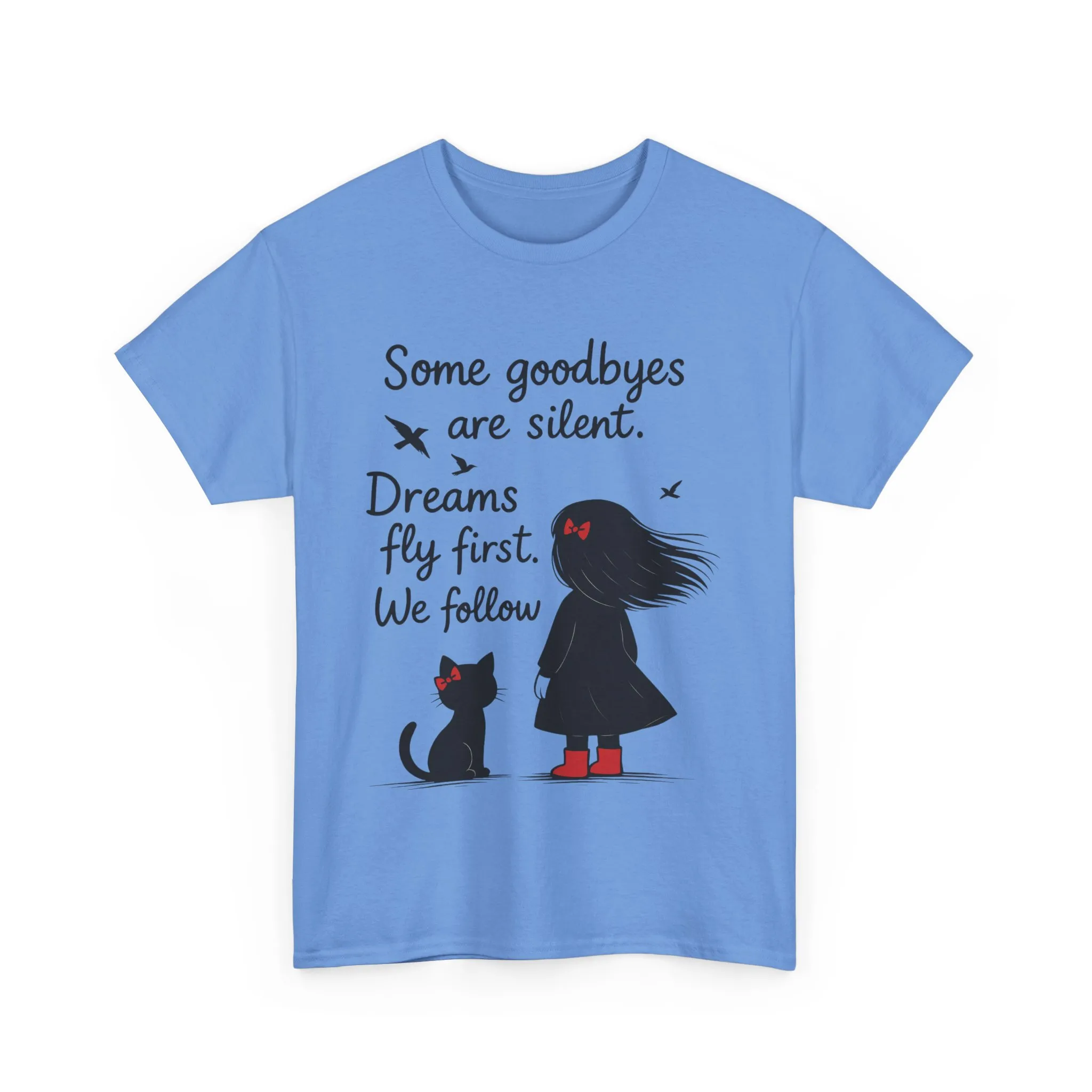 Emotional Hand Drawn Womens T-Shirt, Minimalist Red Dress Girl and Cat Graphic Tee, Cat Lover Gift - Image 10