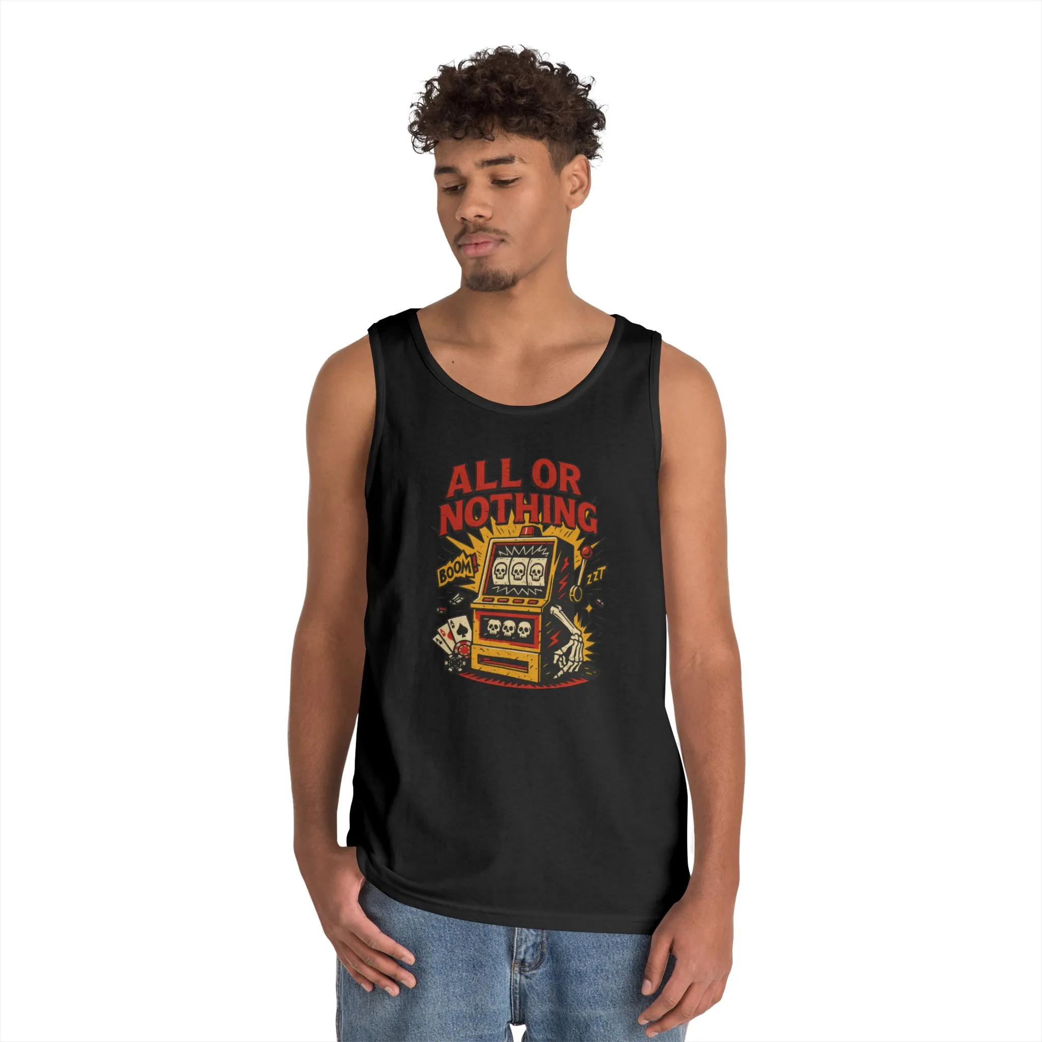 Retro Casino Vibes Tank Top, All or Nothing Design, Gift for Gamers, Poker Lover Gift, Gaming Apparel, Slot Machine Graphic