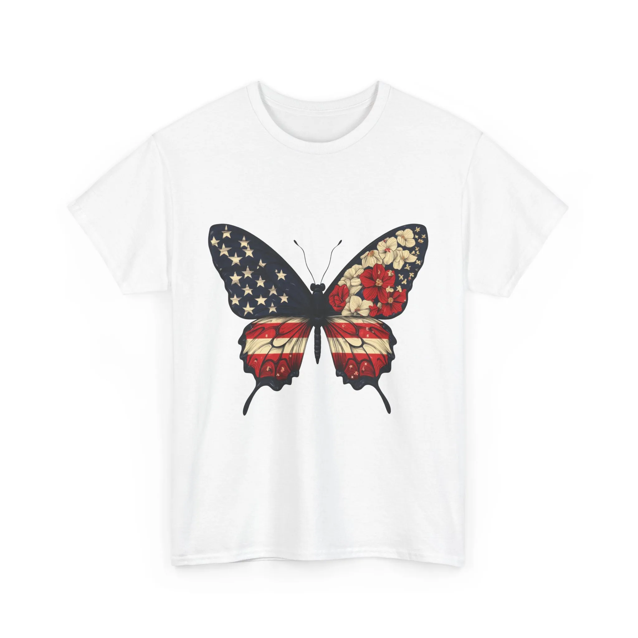Patriotic Butterfly Tee, Unisex T-Shirt, American Flag Shirt, Nature Lover Gift, July 4th Apparel, USA Pride Clothing, Womens Patriotic Tee - Image 3