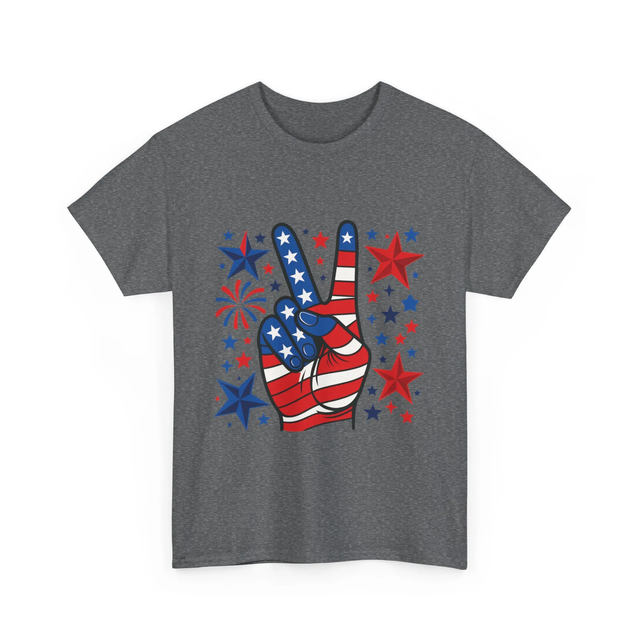Patriotic Peace Hand Unisex Heavy Cotton Tee - Ideal for July 4th, Independence Day, Celebrations, Casual Wear, Everyday Style - Image 12