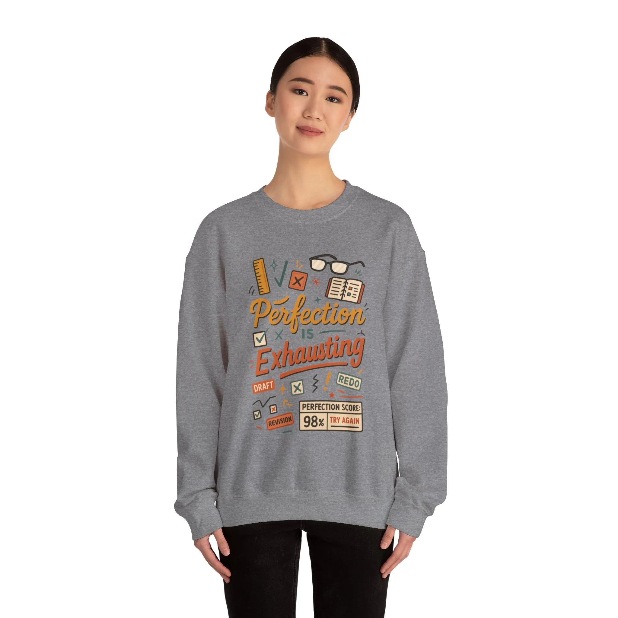 Exhausting Perfection Crewneck Sweatshirt, Funny Gift for Students, Cozy Unisex Sweater, Gift for Graduates, Motivational Apparel - Image 18