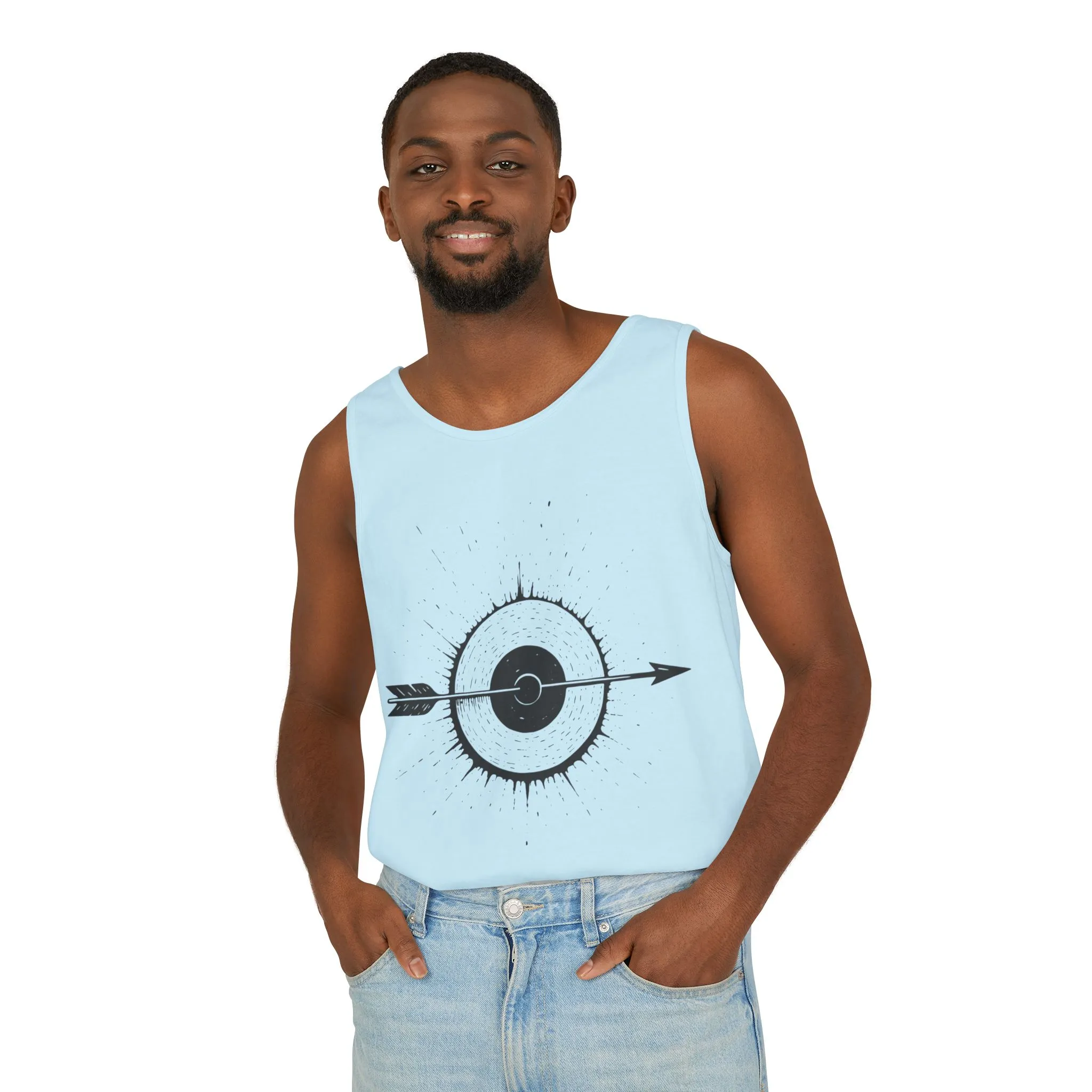 Mens Garment-Dyed Tank Top with Target Arrow Design, Casual Wear, Summer Essentials, Gym Wear, Gifts for Archery Lovers - Image 21