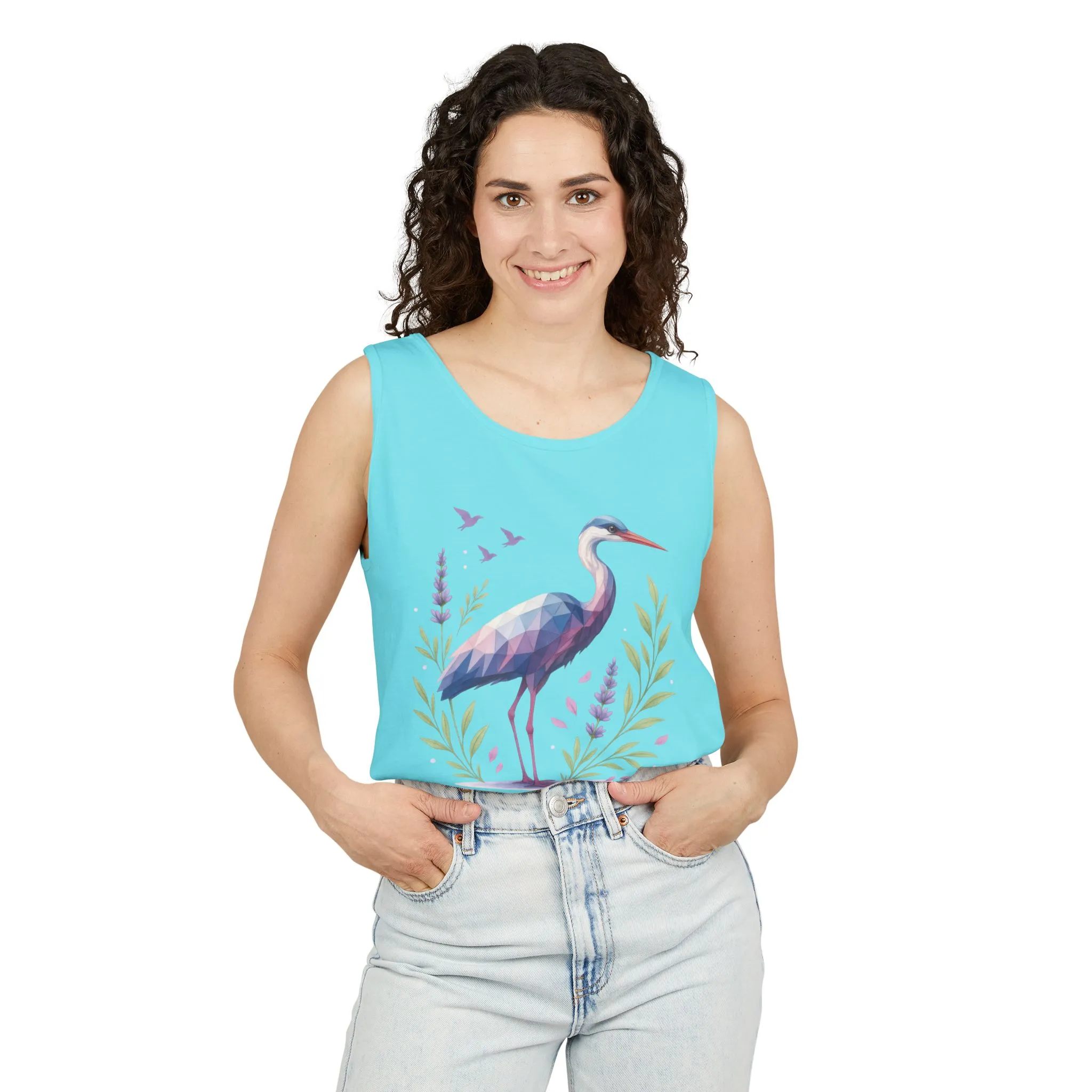 Polygonal Heron Graphic Tank, Womens Artistic Bird Summer Top, Geometric Crane, Bird Lovers Gift, Yoga Shirt, Fitness Apparel, Casual Wear - Image 8