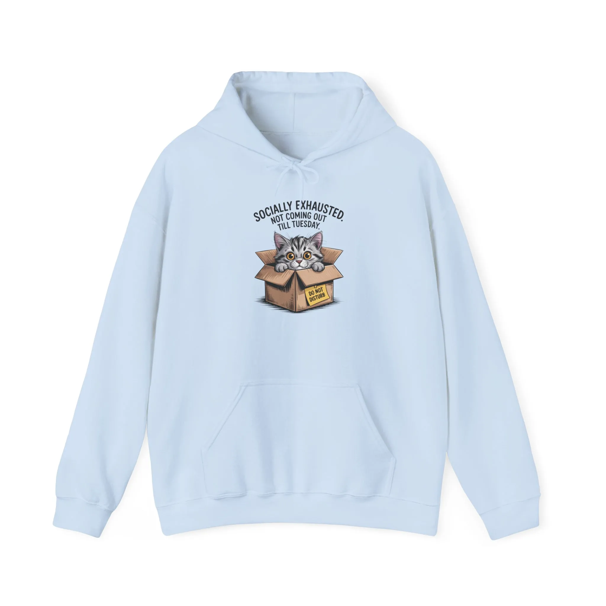 Socially Exhausted Cat Hoodie - Cozy Sweatshirt for Cat Lovers, Funny Gift, Casual Wear, Unique Animal Apparel, Perfect for Relaxing Days - Image 2