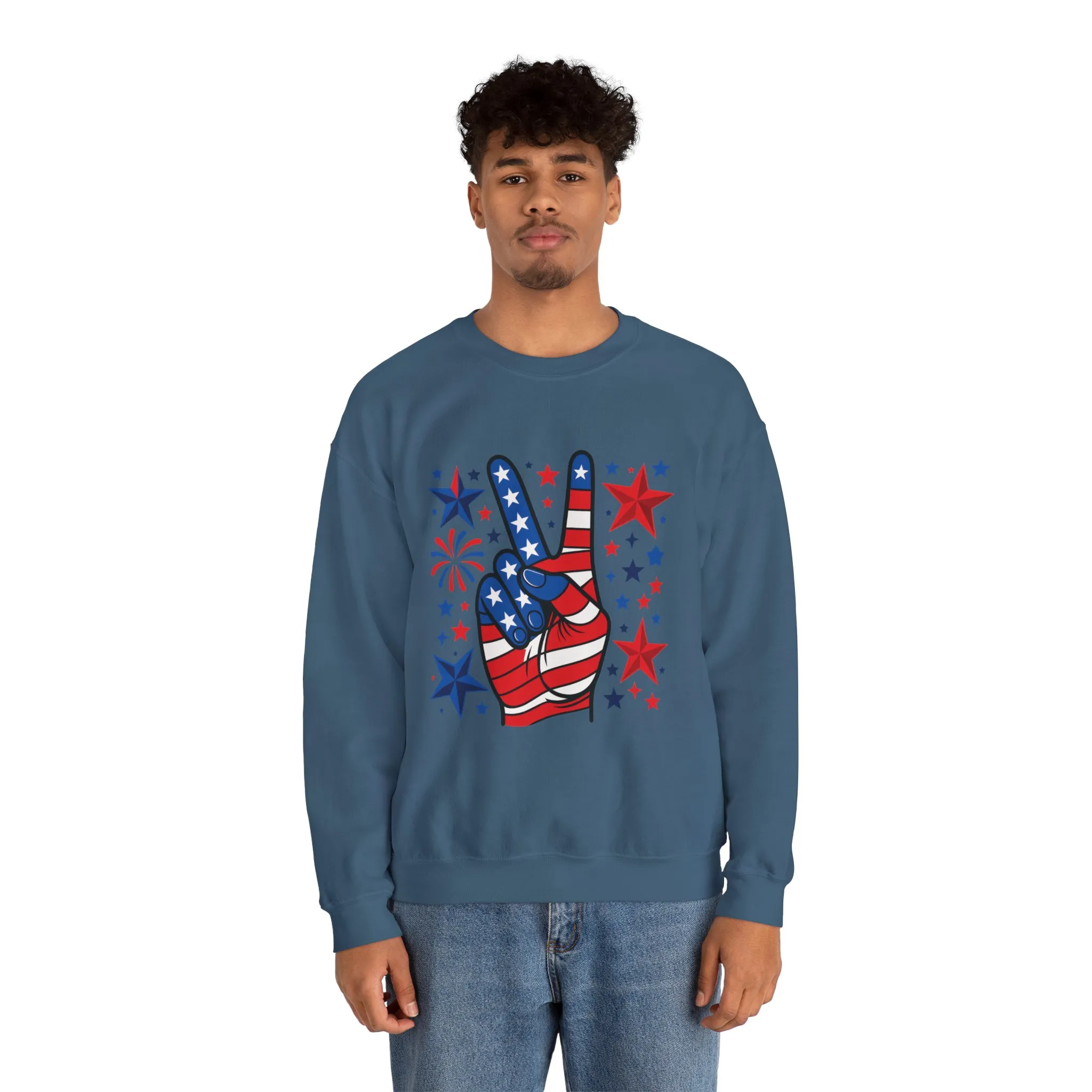 Patriotic Peace Crewneck Sweatshirt - Unisex Heavy Blend, 4th of July Clothing, Peace Sign Design, Casual Wear, Gift for Him/Her - Image 38
