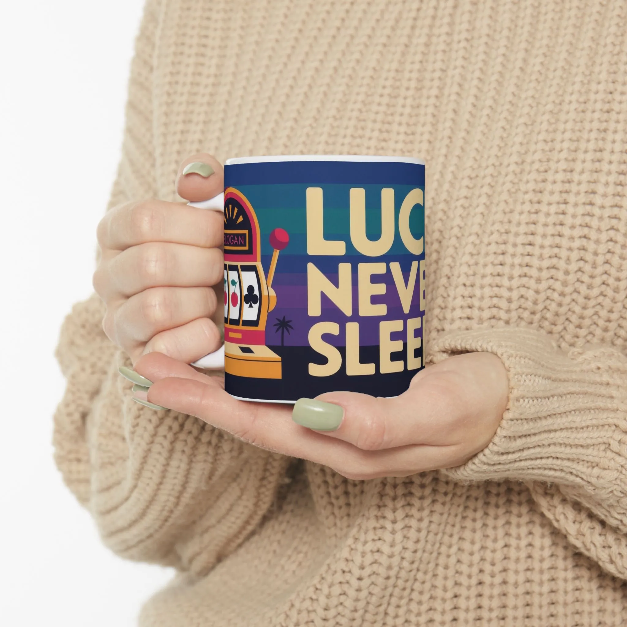 LUCK NEVER SLEEPS Mug, Retro Vegas Slot Machine Coffee Cup, Casino Gift, Gambling Lover Gift Idea, Perfect for Gamers, Poker Nights - Image 6
