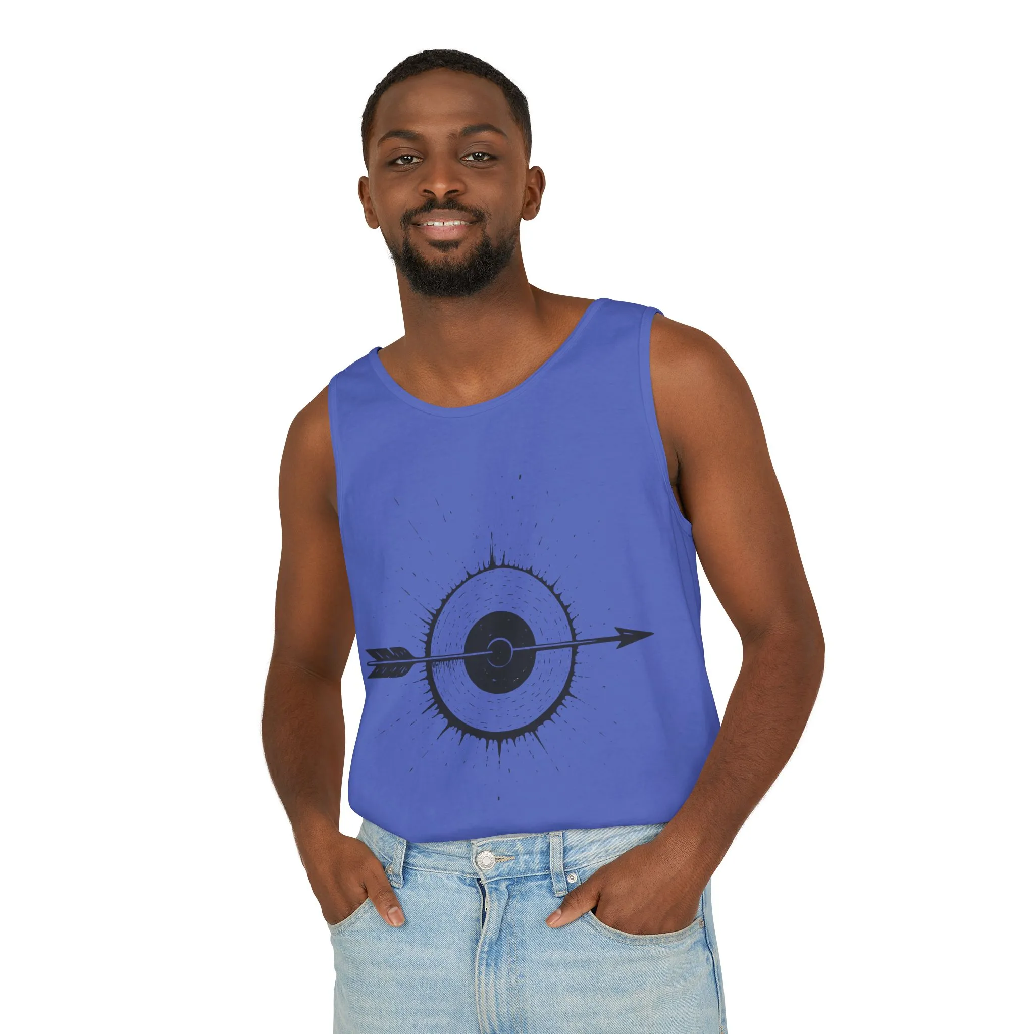 Mens Garment-Dyed Tank Top with Target Arrow Design, Casual Wear, Summer Essentials, Gym Wear, Gifts for Archery Lovers - Image 33