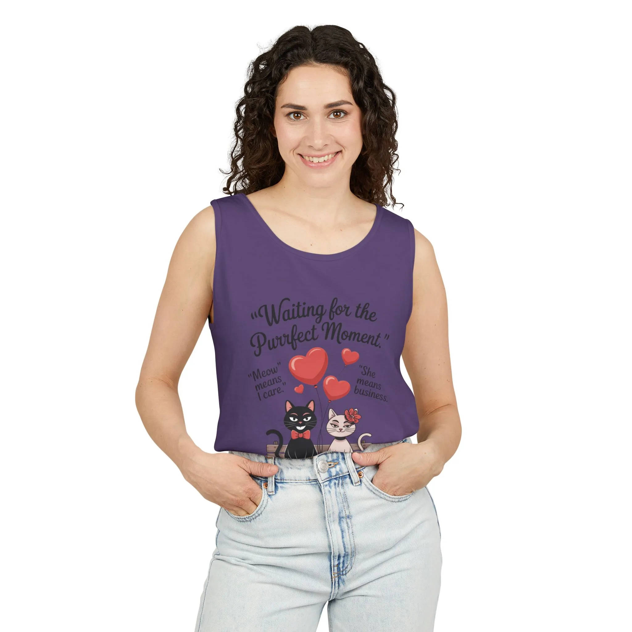 Cute Cat Lovers Tank, Womens Heavy Cotton Tank Top for Pet Owners, Funny Cat Tee, Gift for Cat Lovers, Casual T-Shirt, Animal Art Tee - Image 20