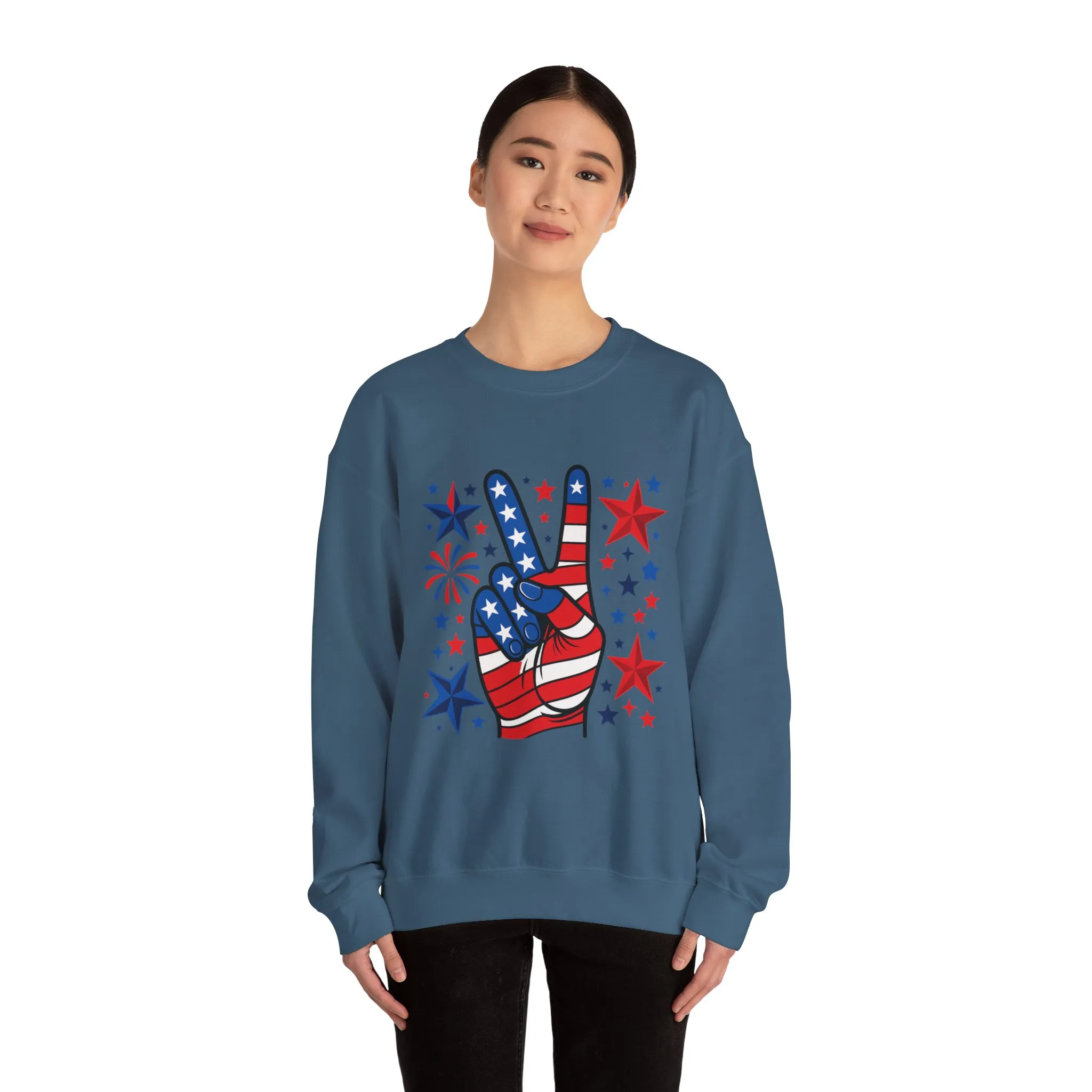 Patriotic Peace Crewneck Sweatshirt - Unisex Heavy Blend, 4th of July Clothing, Peace Sign Design, Casual Wear, Gift for Him/Her - Image 37