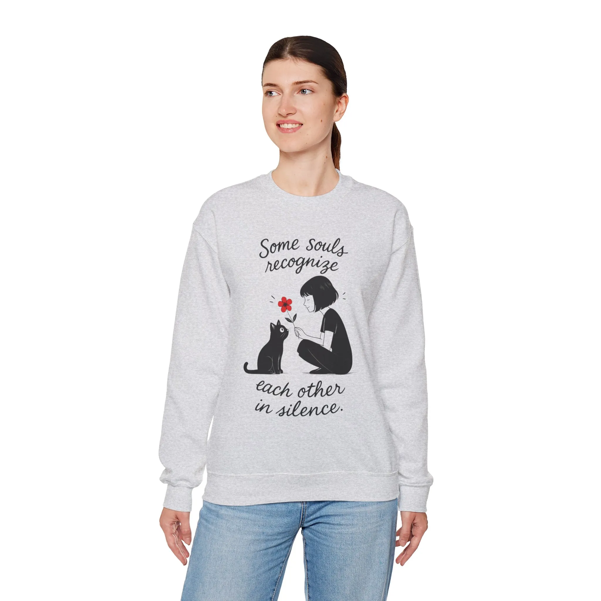 Soulful Cat and Human Crewneck Sweatshirt, Cozy Gift for Cat Lovers, Womens Sweatshirt, Animal Lover Apparel, Thoughtful Gift Idea - Image 9
