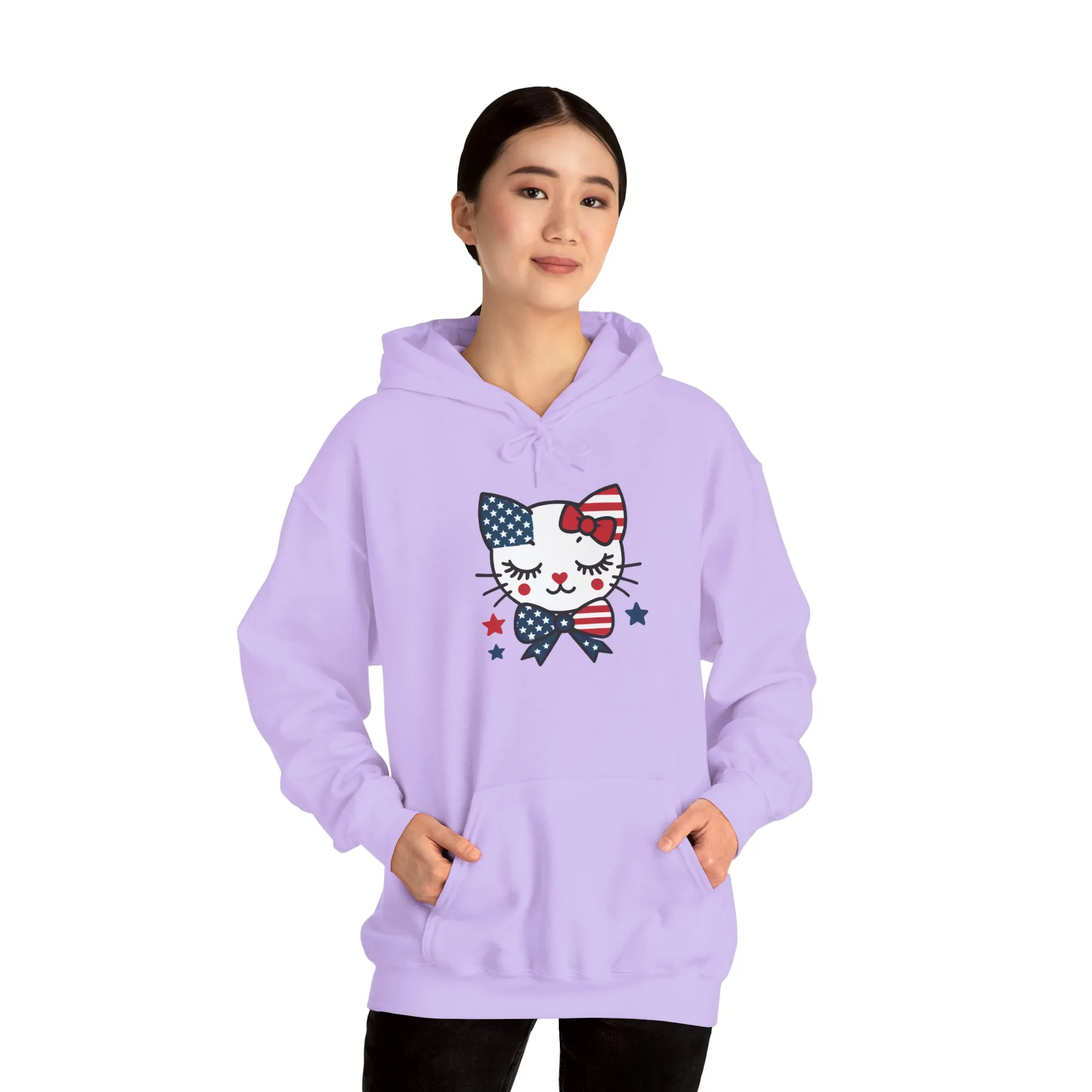 Cute Cat Patriot Womens Hoodie, Womens Heavy Blend Sweatshirt, Gift for Cat Lovers, 4th of July Apparel, Perfect for Independence Day - Image 20