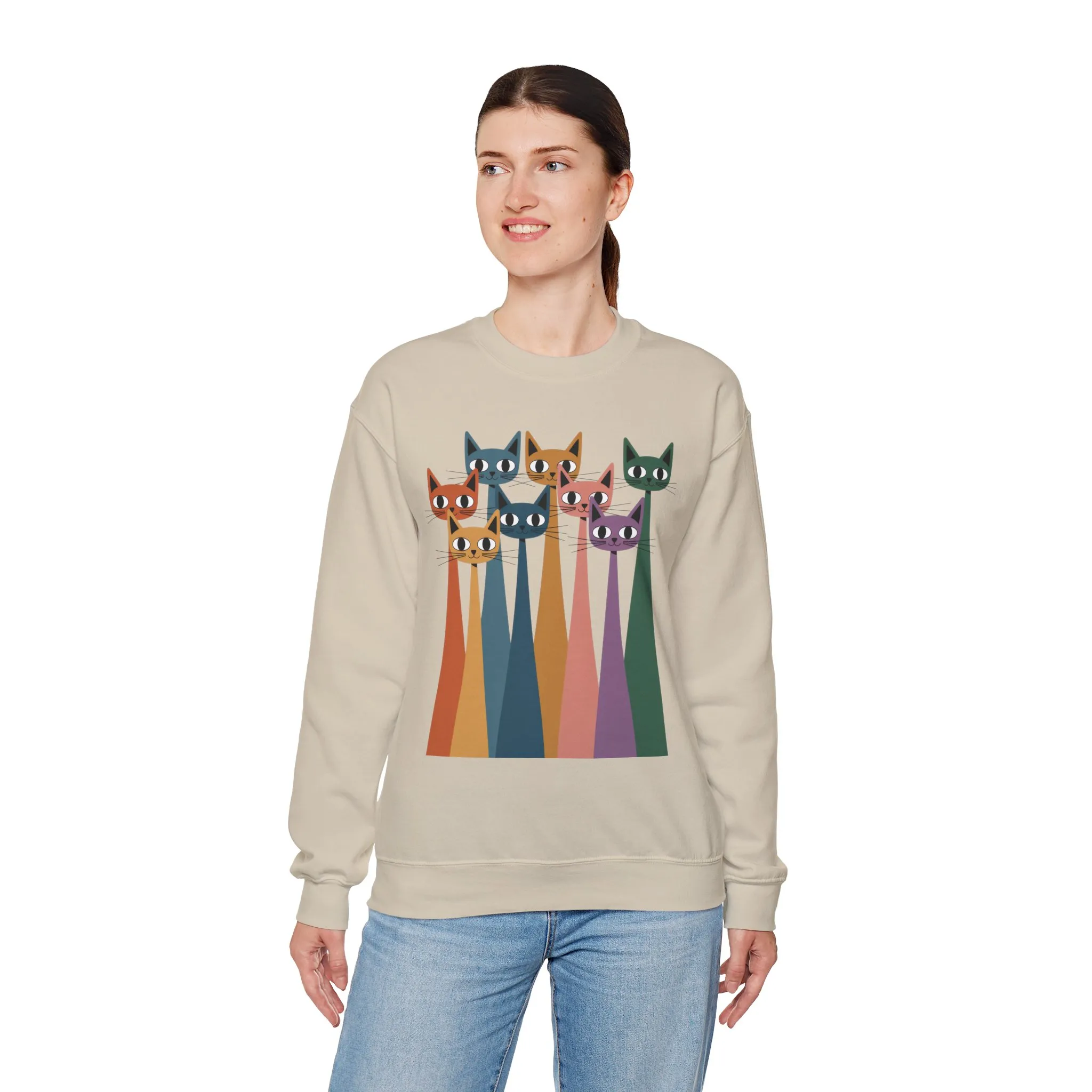 Colorful Cat Sweatshirt, Cozy Crewneck, Cat Lover Gift, Womens Sweatshirt, Cute Animal Apparel, Fun Gift for Cat Owners - Image 33