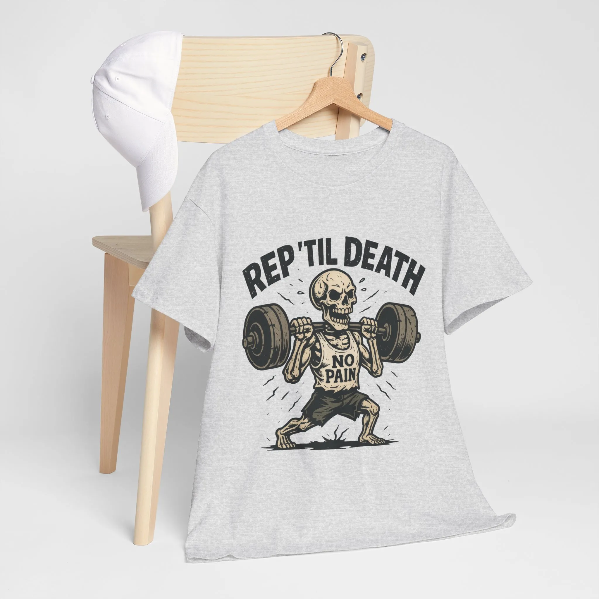 Mens Hardcore Fitness Shirt, No Pain Skeleton Workout Tee, Shirt for Fitness Lovers, Humor Gift for Bodybuilders, Rep Til Death Workout Tee - Image 4
