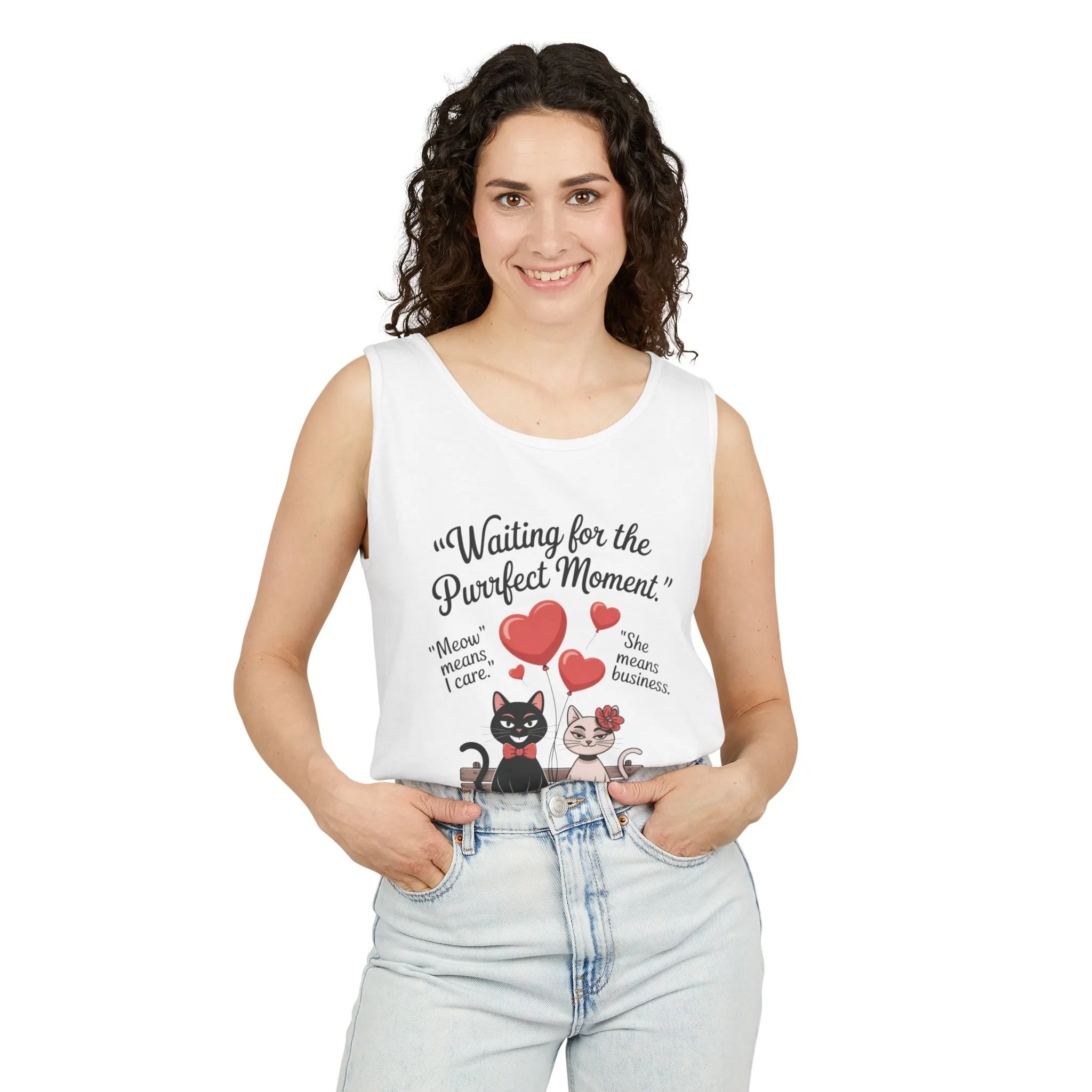 Cute Cat Lovers Tank, Womens Heavy Cotton Tank Top for Pet Owners, Funny Cat Tee, Gift for Cat Lovers, Casual T-Shirt, Animal Art Tee - Image 5