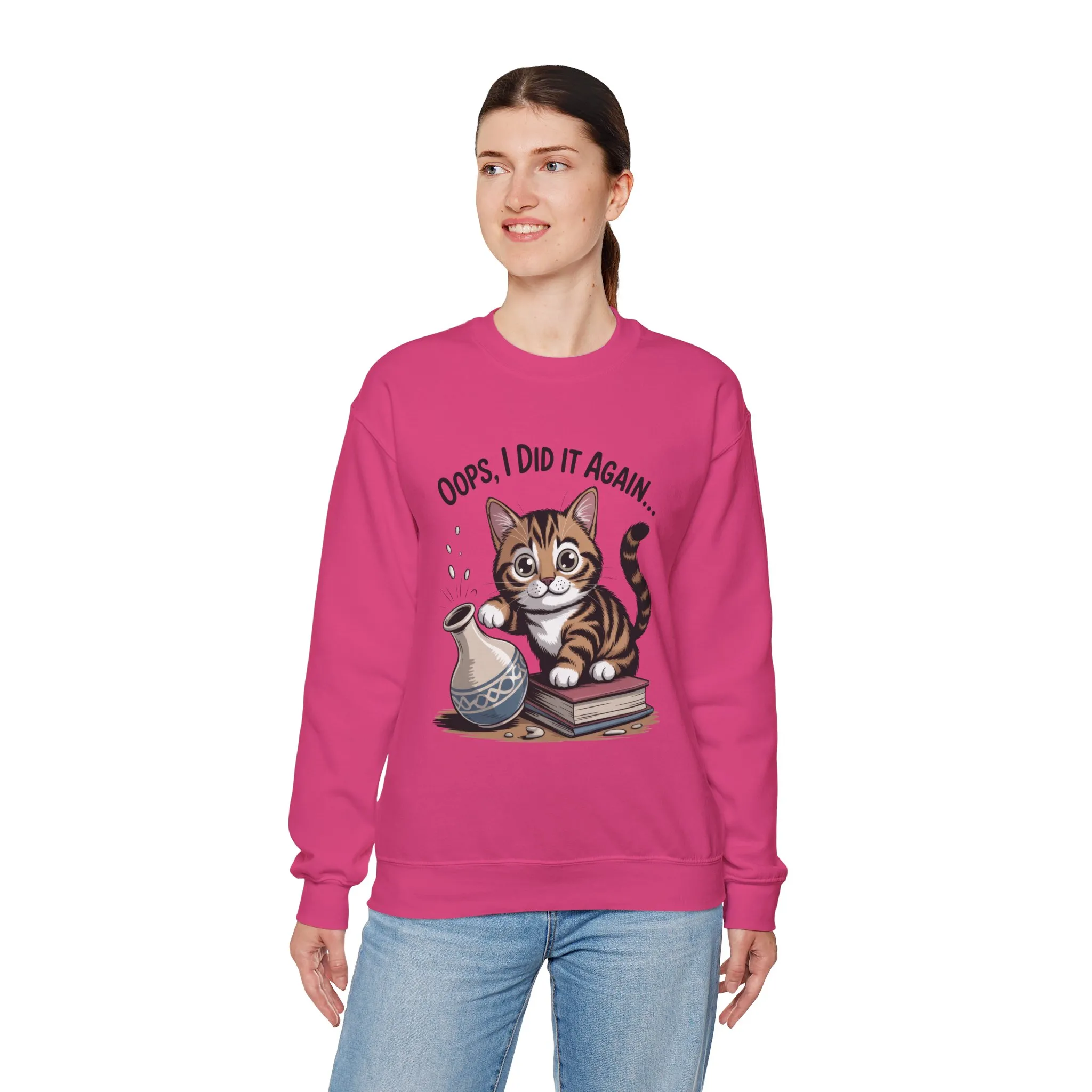 Cute Cat Oops! I Did It Again Sweatshirt, Funny Pet Lover Gift, Cozy Crewneck for Cat Moms, Purrfect for Birthdays, Casual Wear - Image 24
