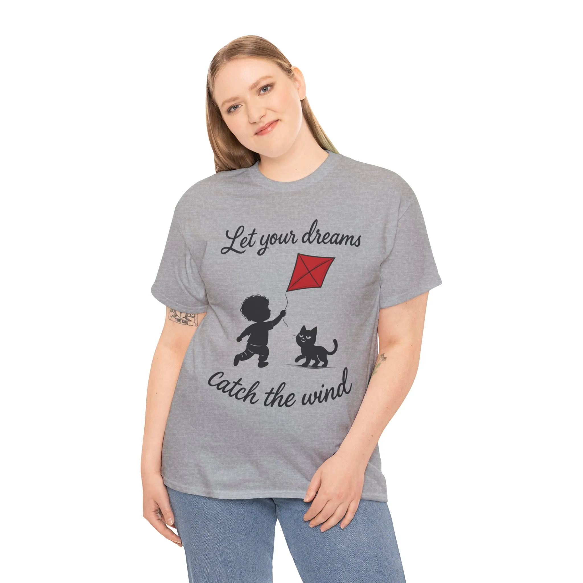 Cute Kid and Cat Design T-Shirt, Playful Gift for Cat Lovers, Summer Style, Cat Lover T-Shirt, Gift for Cat Owners, Women's Cotton T-Shirt - Image 9