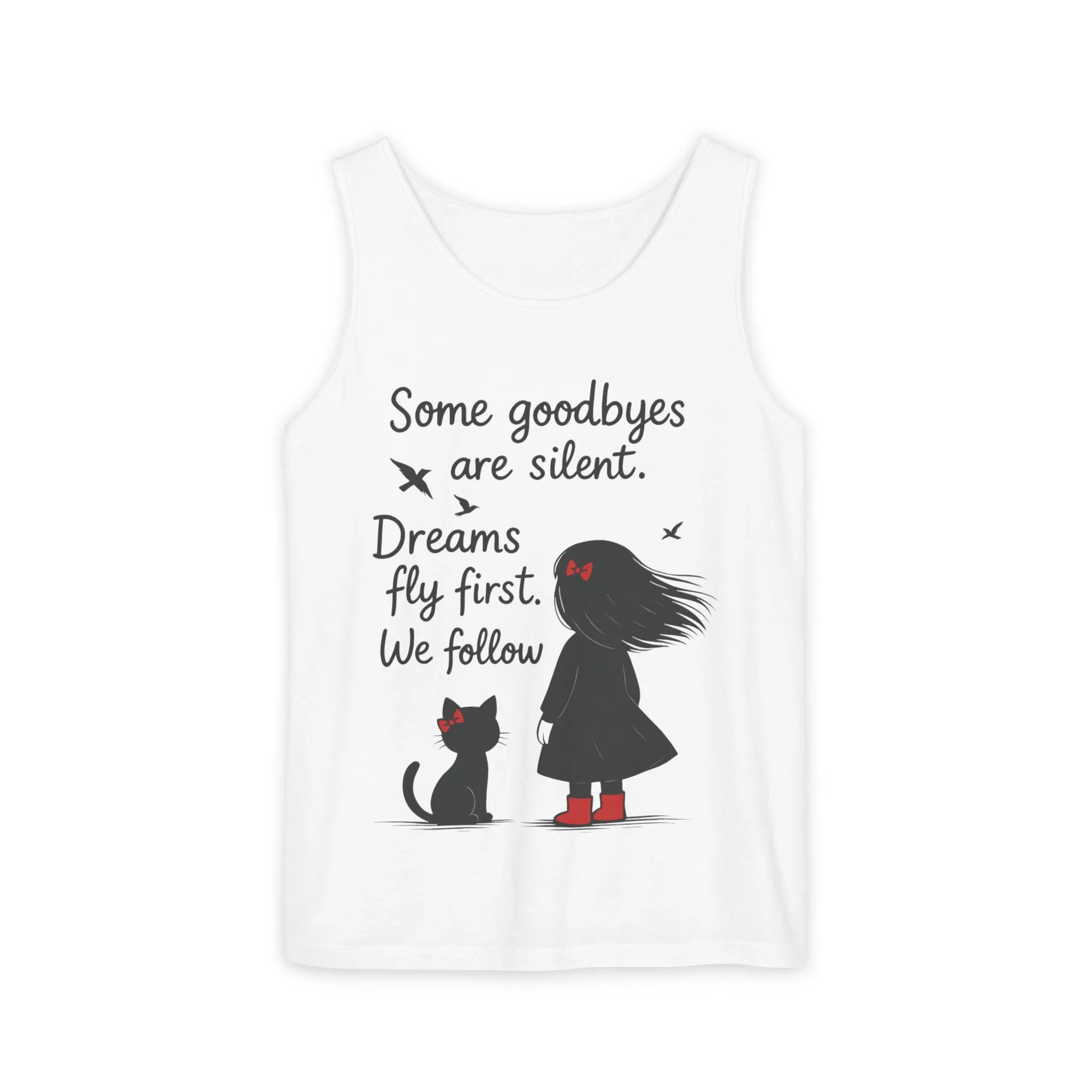 Minimalist Tank Top, Womens Tank, Girl & Cat Art Print, Emotional Lightweight Summer Shirt, Inspirational Apparel, Cat Lover Gift - Image 4