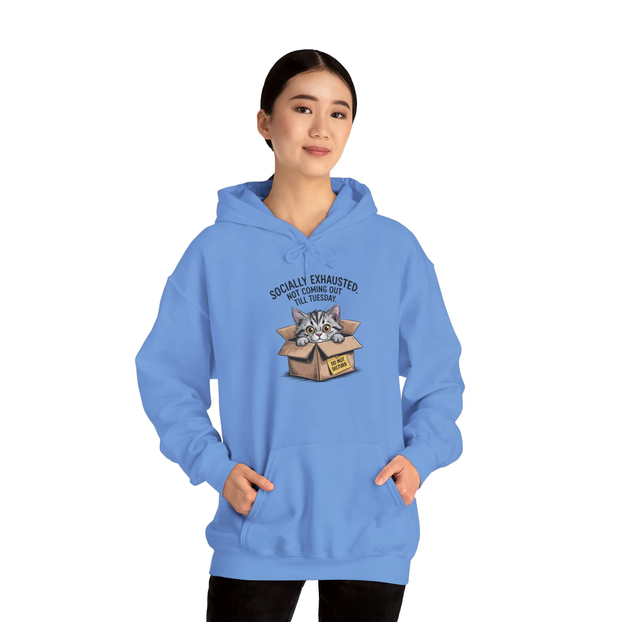 Socially Exhausted Cat Hoodie - Cozy Sweatshirt for Cat Lovers, Funny Gift, Casual Wear, Unique Animal Apparel, Perfect for Relaxing Days - Image 11