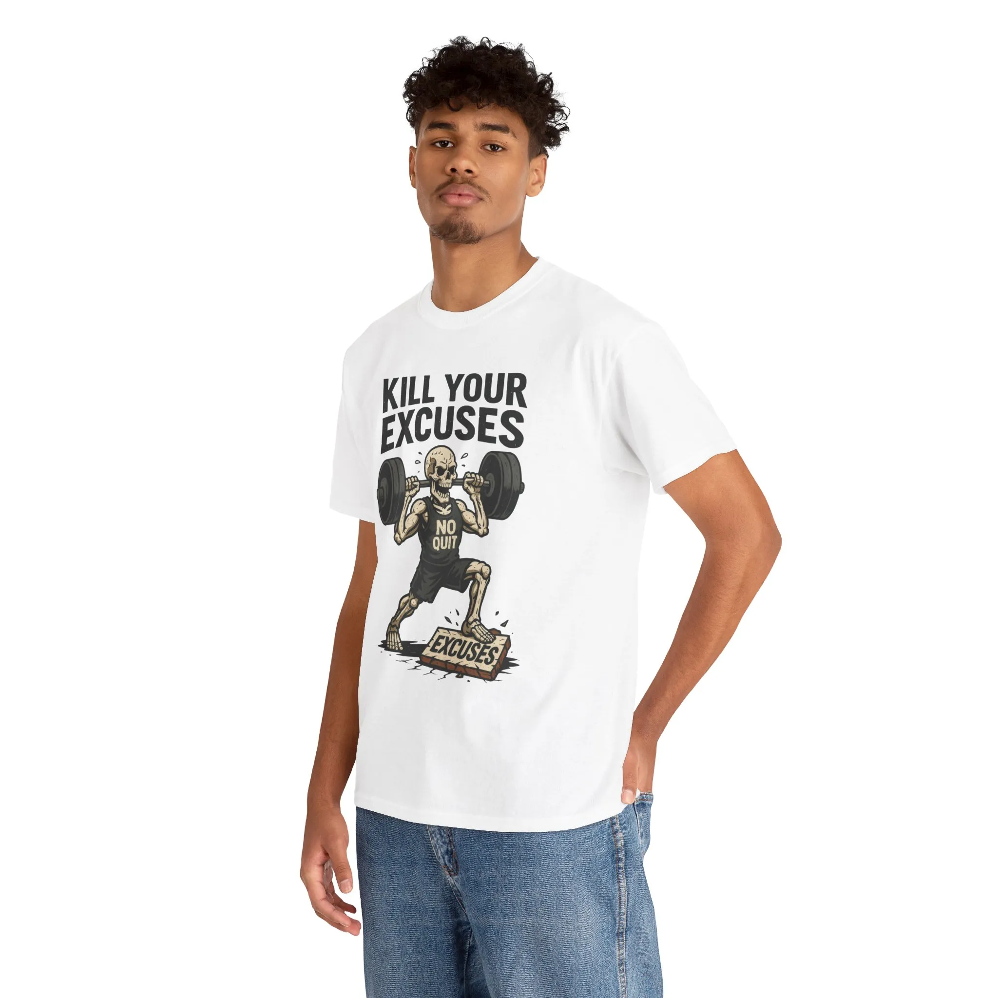 Kill Your Excuses Shirt, No Quit Skeleton Gym Tee for Men, Motivational Fitness T-Shirt, Workout Gift, Gym Apparel - Image 6