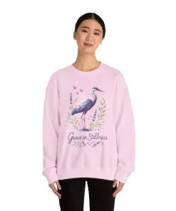 Polygonal Heron Graphic Sweatshirt, Women's Artistic Bird Crewneck, Nature-Inspired Minimalist Design, Geometric Crane, Bird Lovers Gift