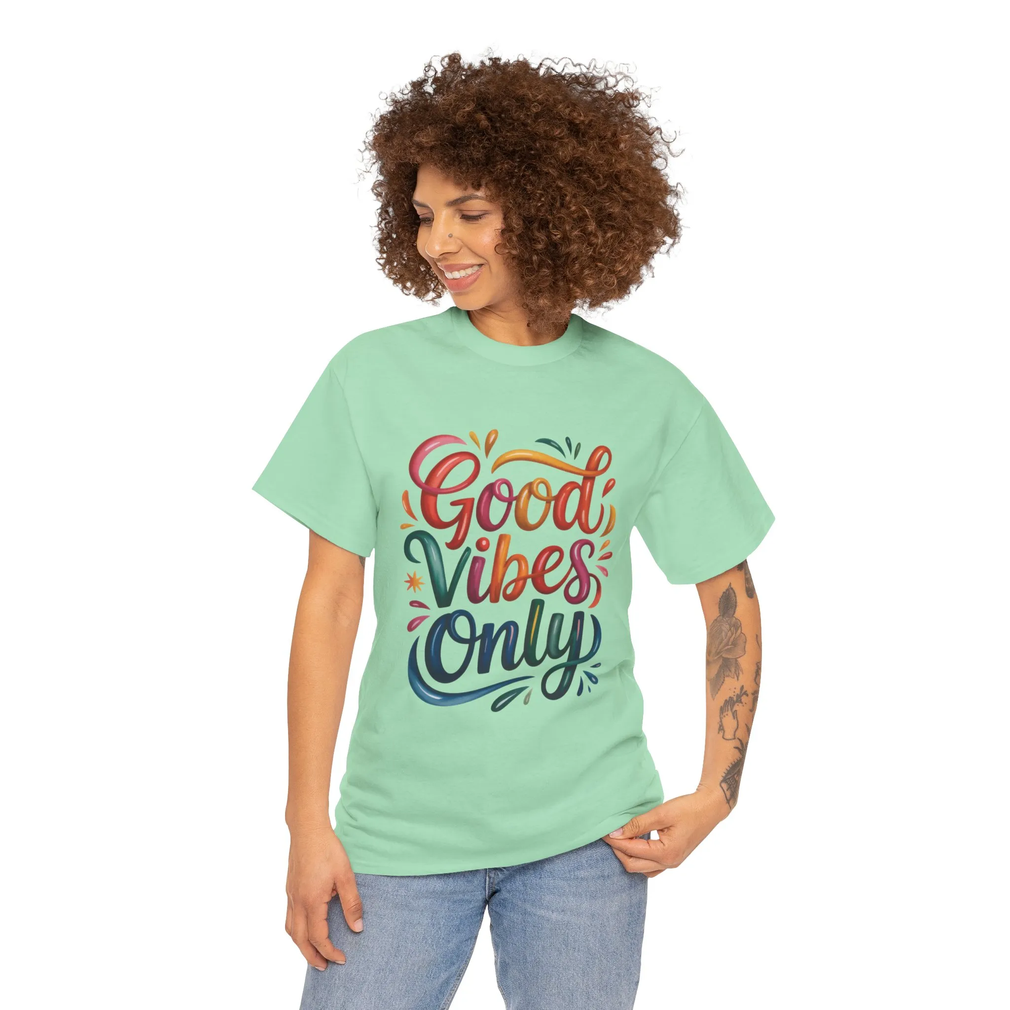 Good Vibes Only Womens Heavy Cotton Tee, Casual Wear, Gift for Friends, Relaxed Fit, Summer Style, Positive Affirmation Shirt - Image 14