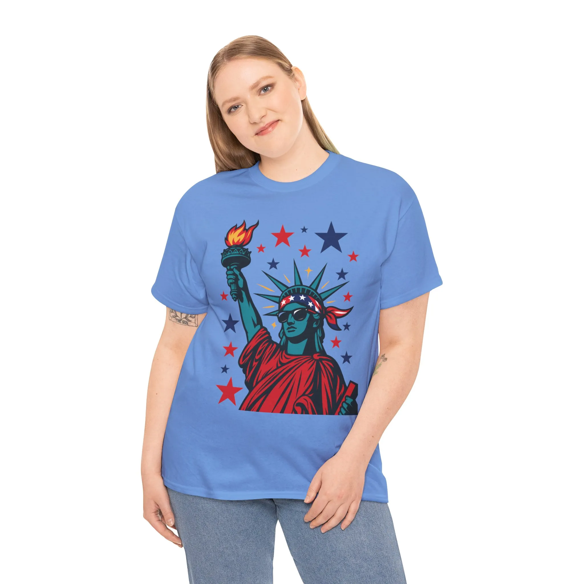 Lady Liberty Pop Art T-Shirt, Patriotic 4th of July Womens Tee, Retro USA Bandana Statue Shirt - Image 18
