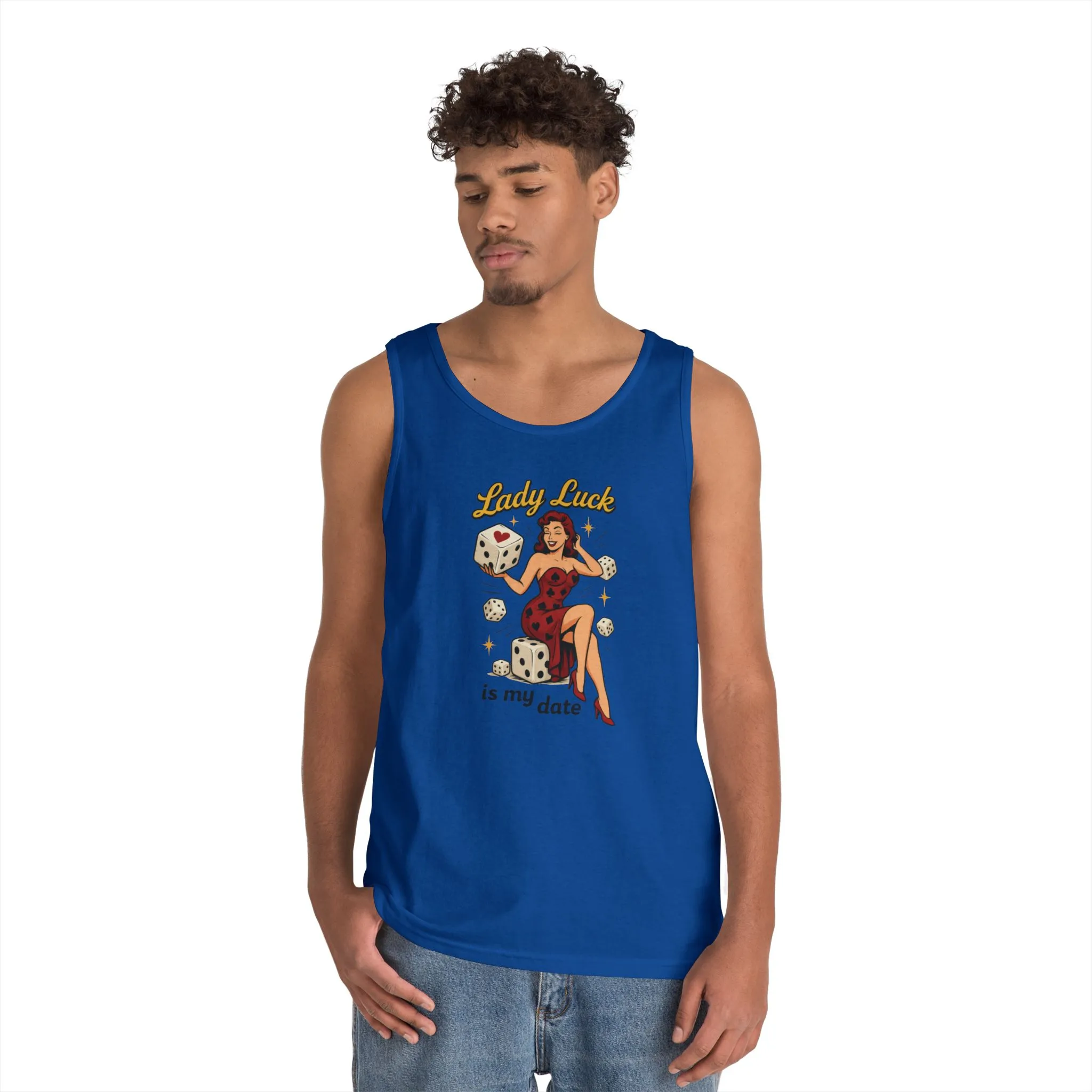 Lucky Me Tank Top, Retro Lady Luck Tee for Men, Gambling & Dice Themed Tee, Vintage Pin-Up Vegas Gift, Good Luck Gifts, for Luck Enthusiasts - Image 12