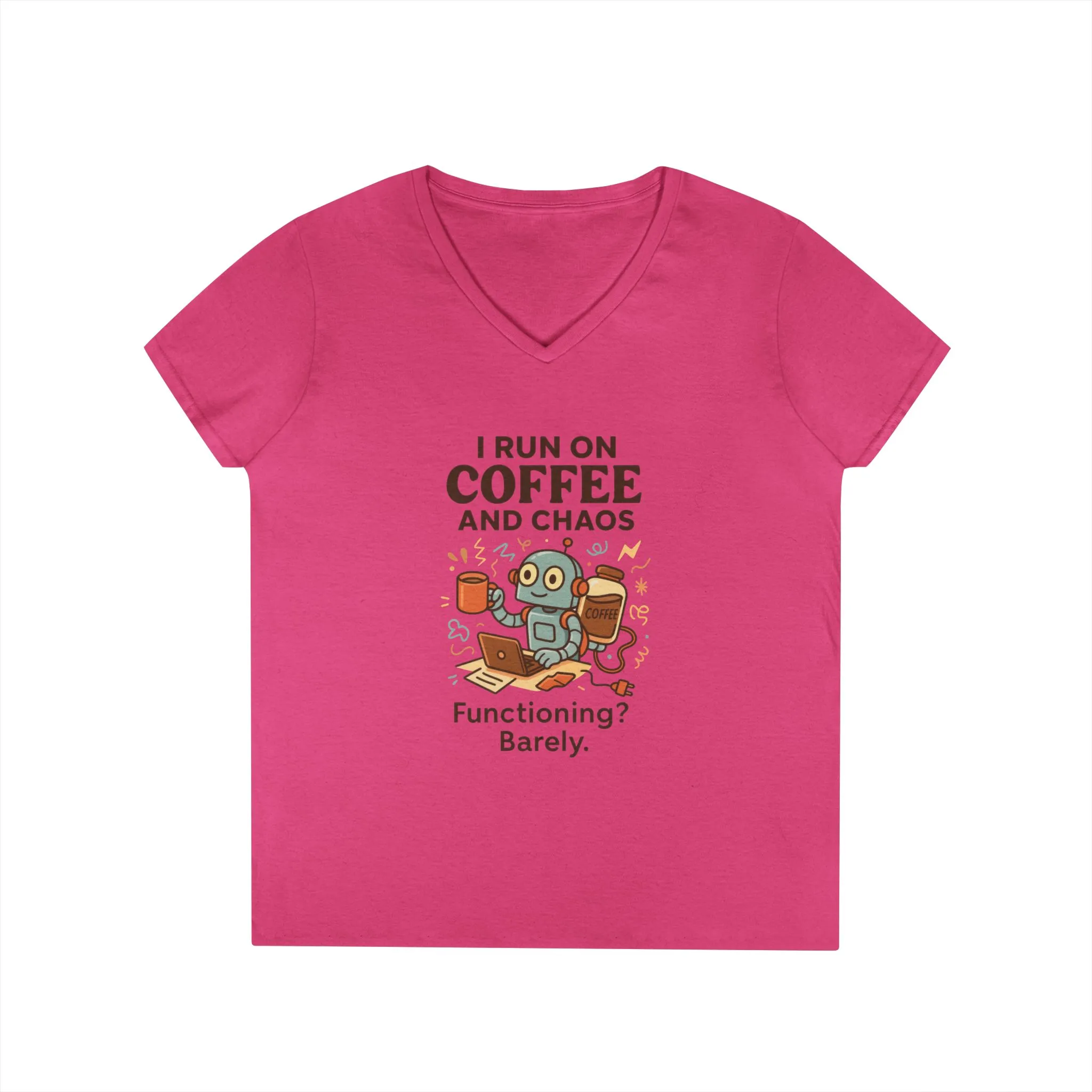 Funny Coffee and Chaos Ladies' V-Neck T-Shirt, Gift for Coffee Lovers, Quirky Tee, Casual Wear, Unique Humor Shirt, Work from Home Humor Tee - Image 19