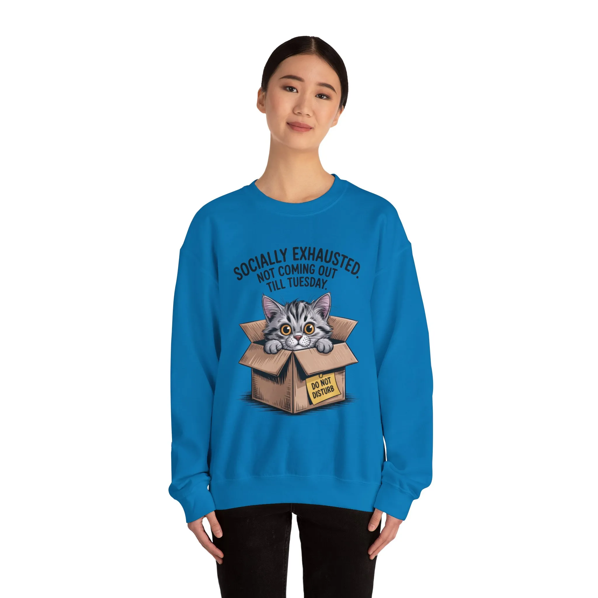 Socially Exhausted Cat Sweatshirt, Funny Cat Crewneck, Gift for Cat Lovers, Cozy Unisex Pullover, Weekend Comfort Apparel - Image 17
