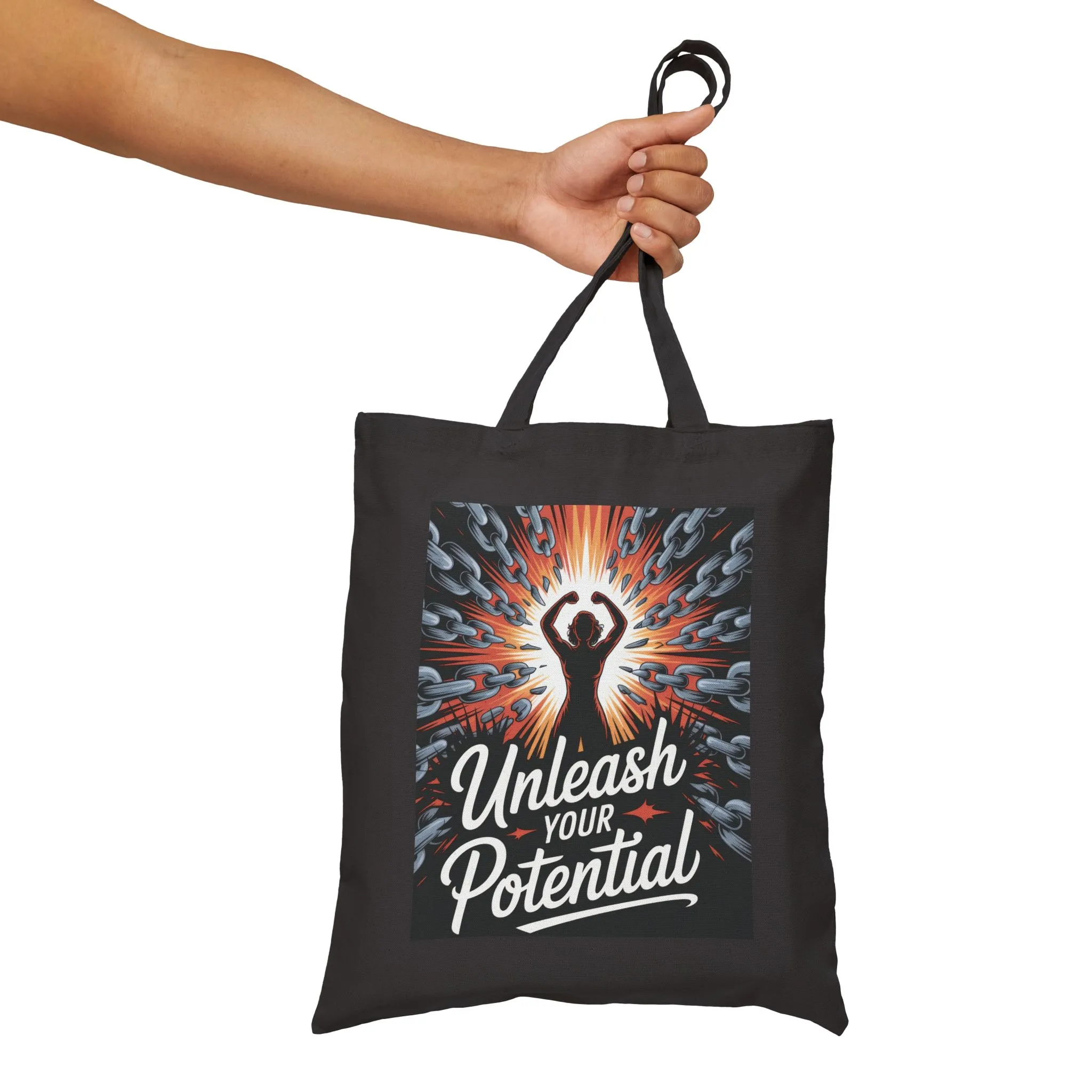 Unleash Your Potential Tote Bag, Motivational Empowerment Canvas Bag with Strong Woman & Chains Design, Fitness & Feminist Gift - Image 11