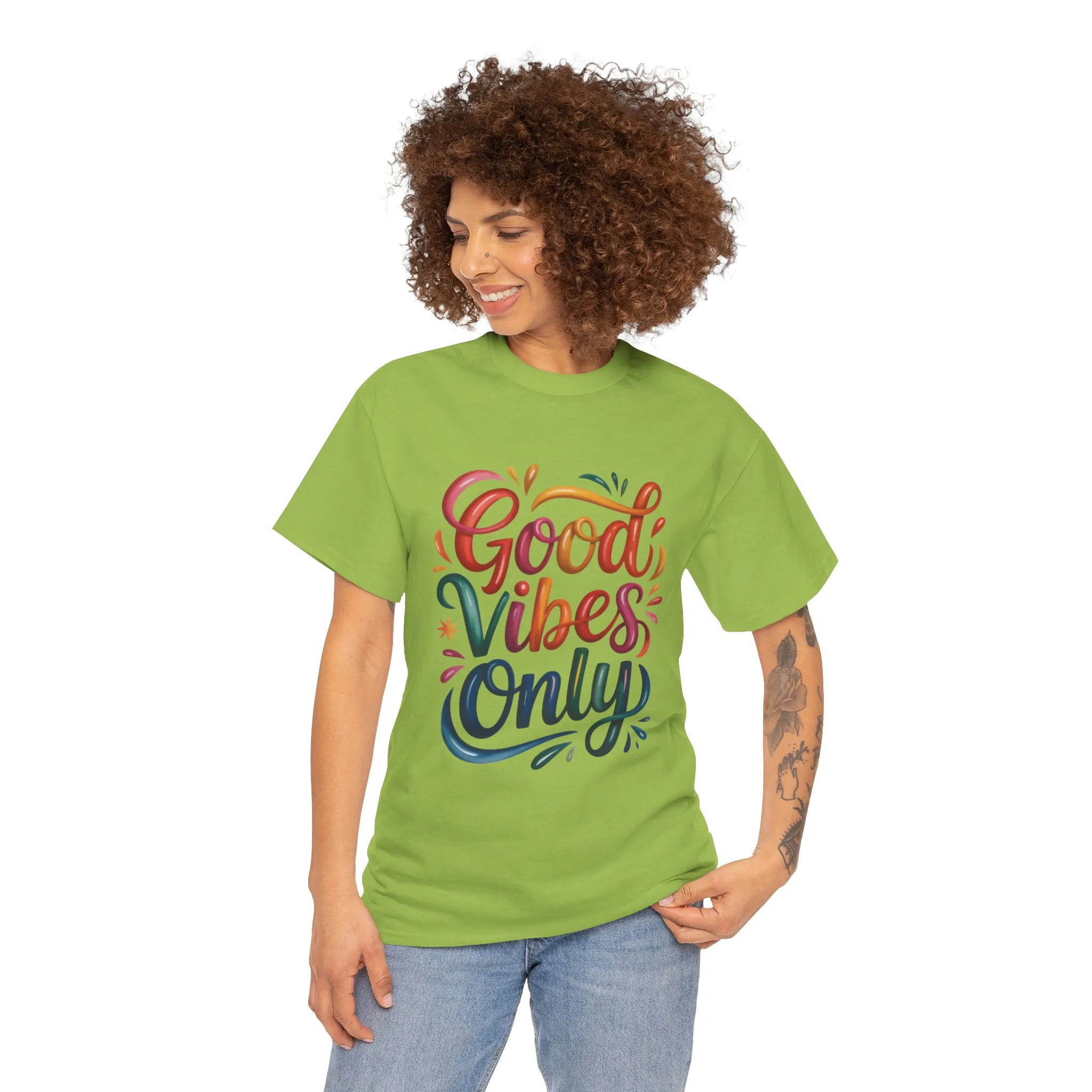 Good Vibes Only Womens Heavy Cotton Tee, Casual Wear, Gift for Friends, Relaxed Fit, Summer Style, Positive Affirmation Shirt - Image 11