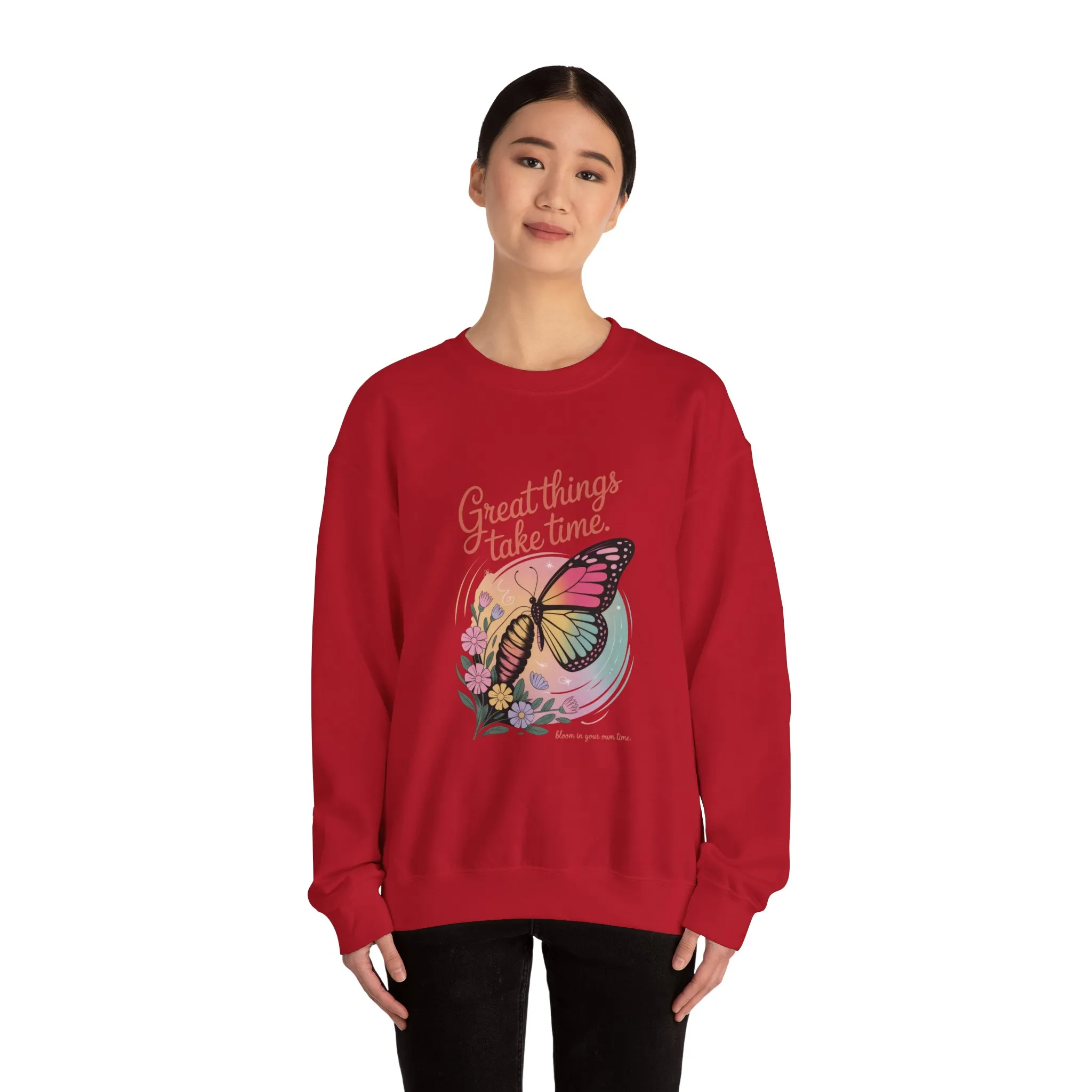 Inspirational Butterfly Sweatshirt - Great Things Take Time, Cozy Unisex Crewneck, Perfect Gift for Nature Lovers, Relaxed Style, [...] - Image 29
