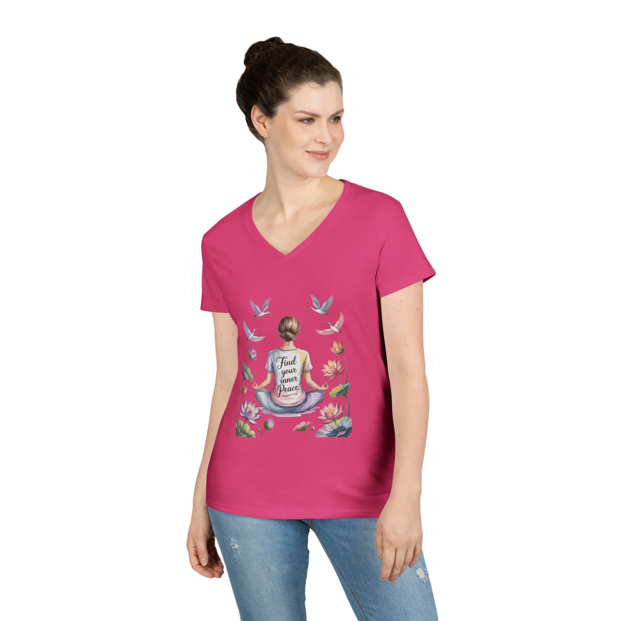 Mindful V-Neck T-Shirt, Inspirational Tee, Yoga Shirt, Self-Care Apparel, Gift for Her, Casual Wear, Find Your Inner Peace - Image 27