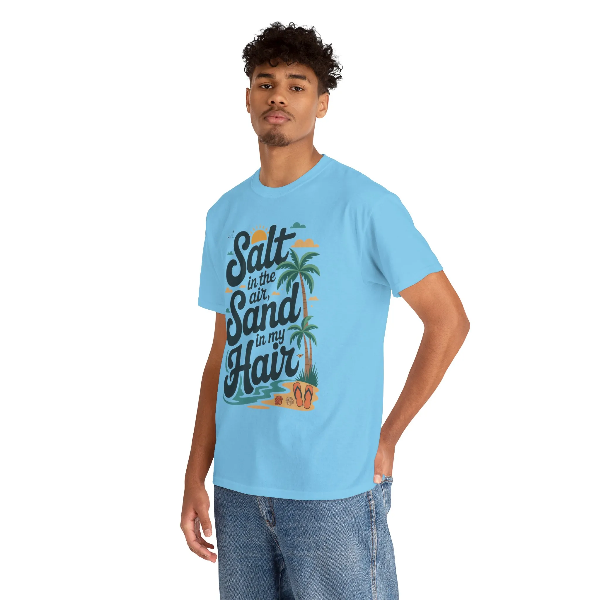 Salt in the Air Sand in My Hair Shirt, Beach Summer Vibes Graphic T-Shirt, Tropical Ocean Palm Design, Ocean-Themed Shirt, Gift Beach Lovers - Image 30