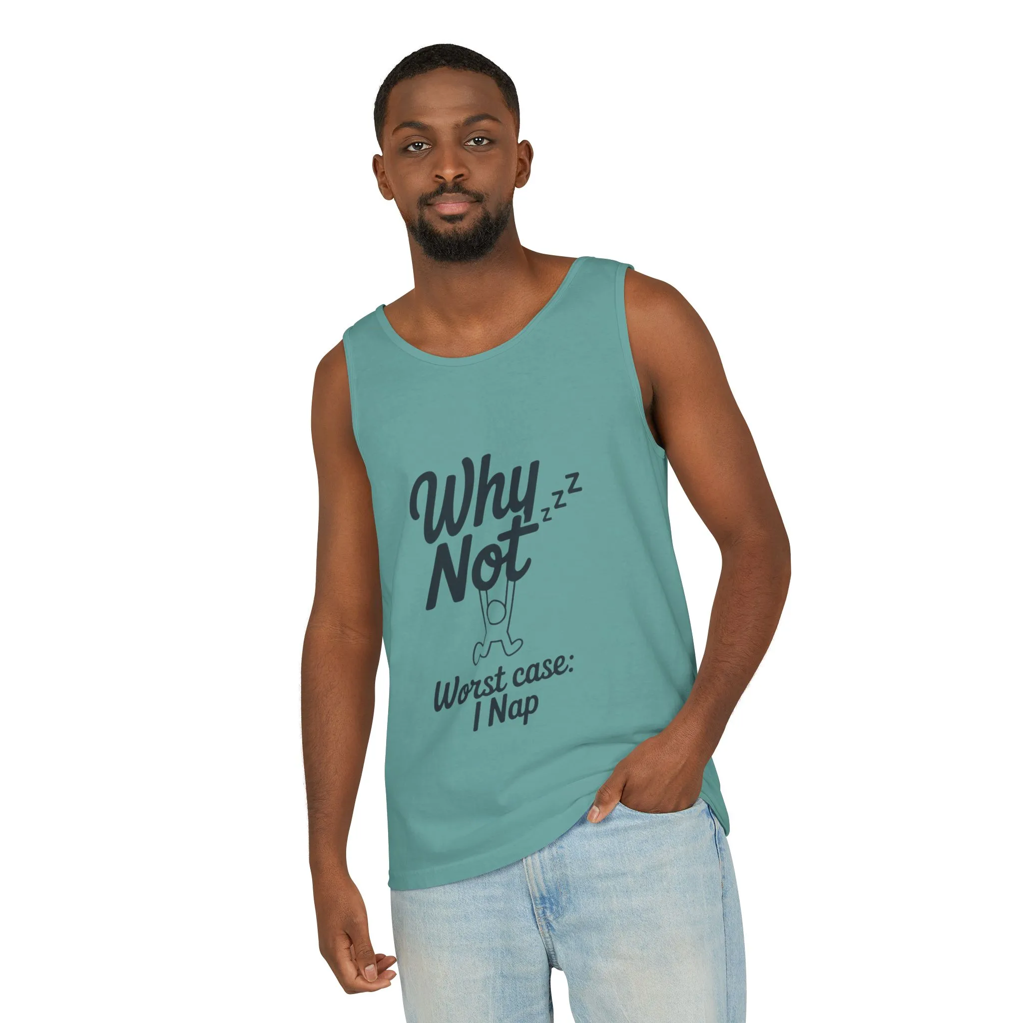 Comfy Mens Tank Top - Why Not? | Perfect for Relaxing, Gift for Nappers, Summer Wear, Vacation Apparel, Hilarious Lounge Top - Image 14