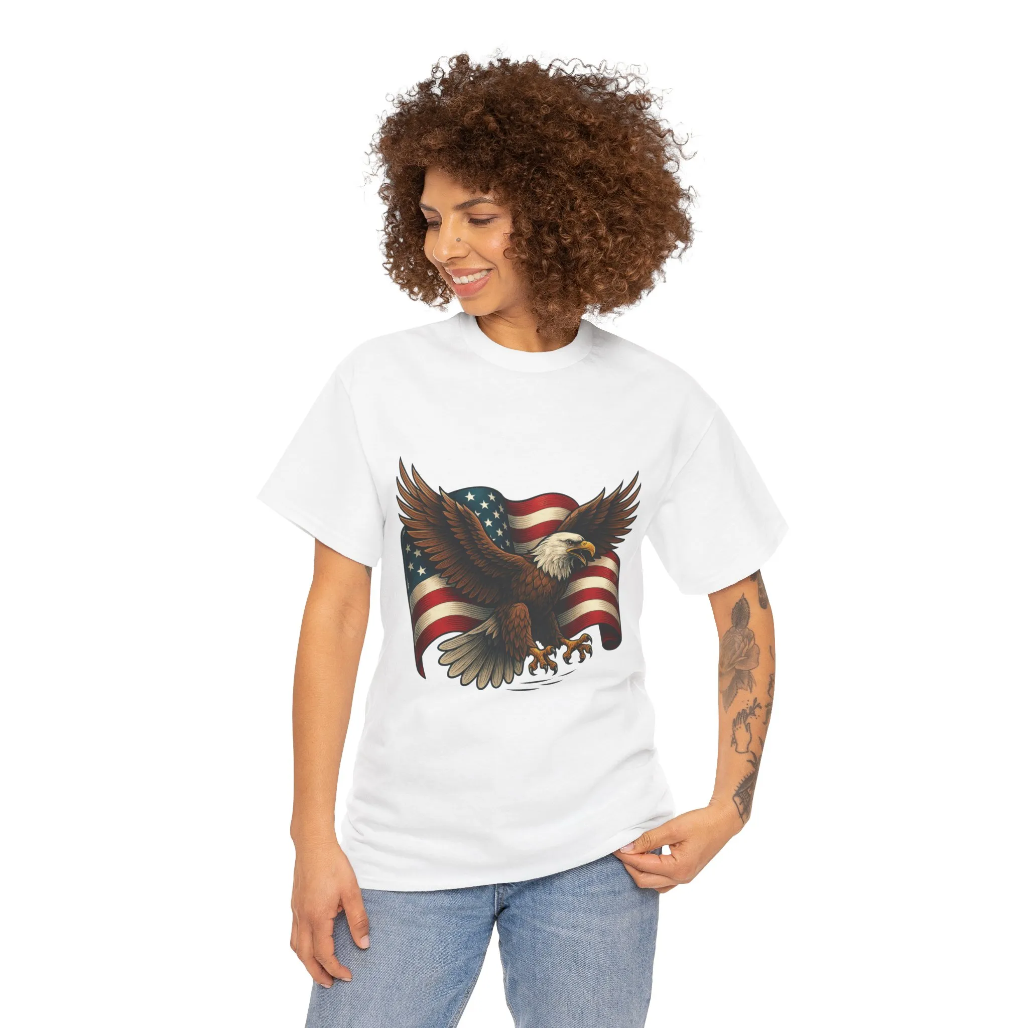 American Eagle Graphic Tee, Patriotic T-Shirt, Fourth of July Apparel, Eagle Love Shirt, Unisex Heavy Cotton Tee - Image 6