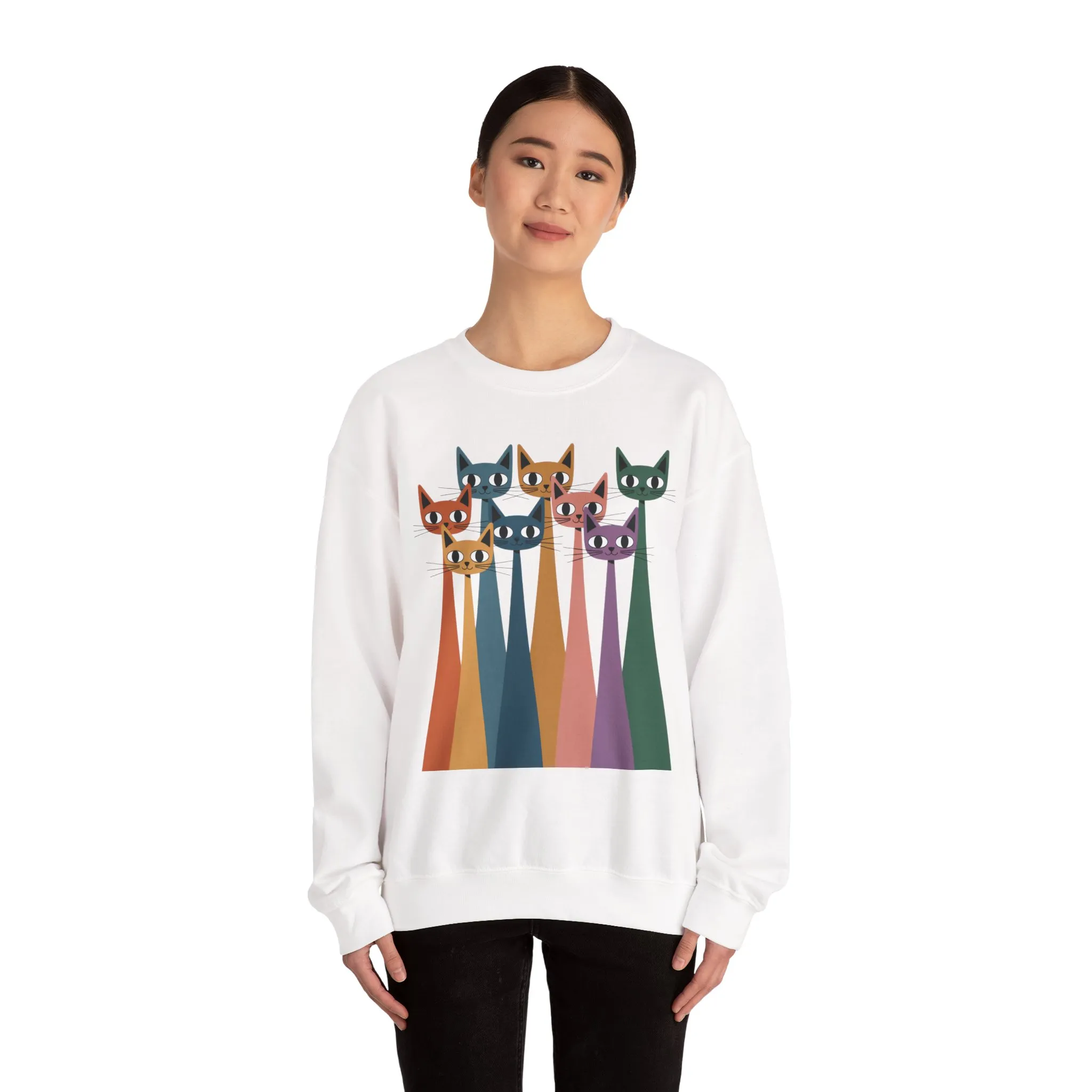 Colorful Cat Sweatshirt, Cozy Crewneck, Cat Lover Gift, Womens Sweatshirt, Cute Animal Apparel, Fun Gift for Cat Owners