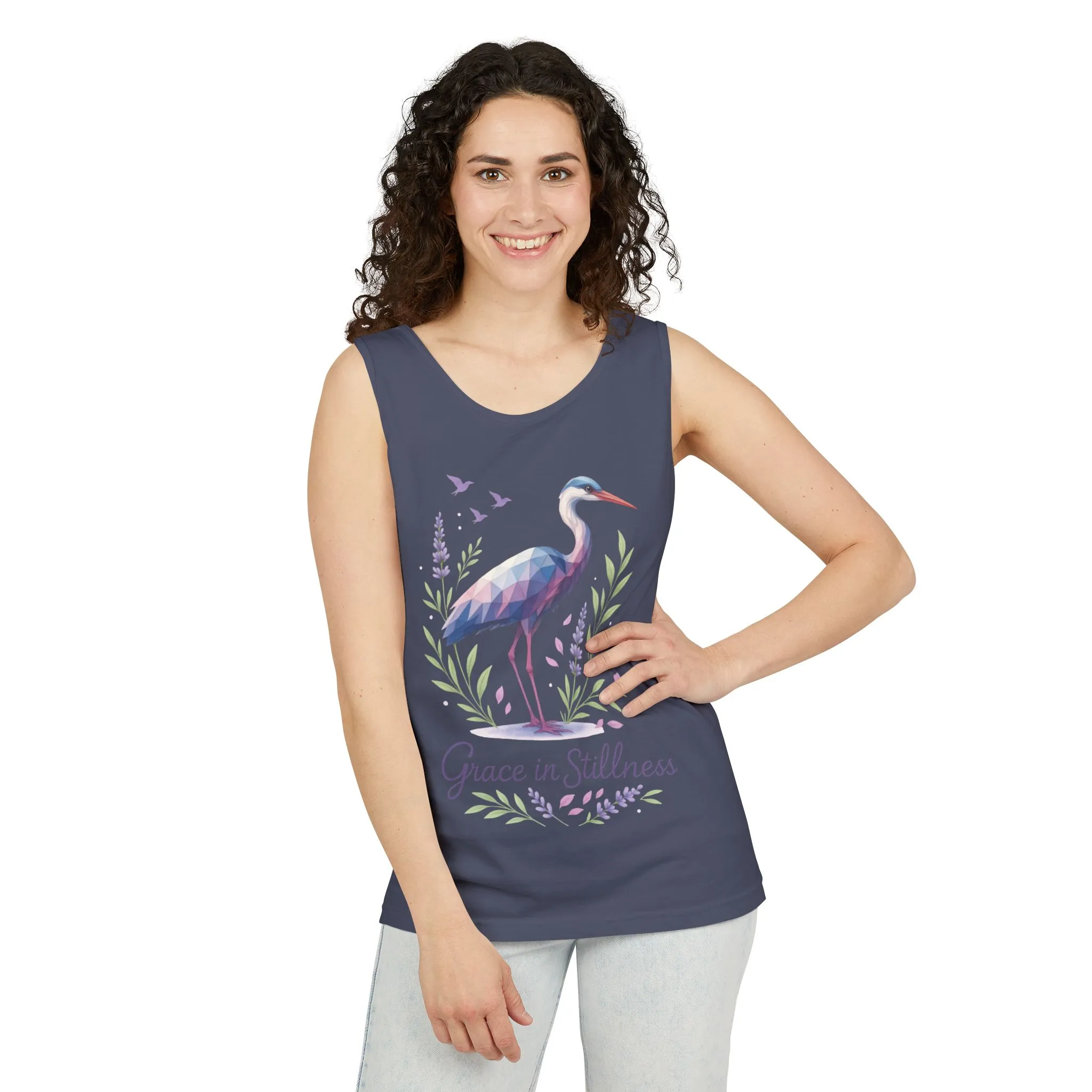 Polygonal Heron Graphic Tank, Womens Artistic Bird Summer Top, Geometric Crane, Bird Lovers Gift, Yoga Shirt, Fitness Apparel, Casual Wear - Image 18