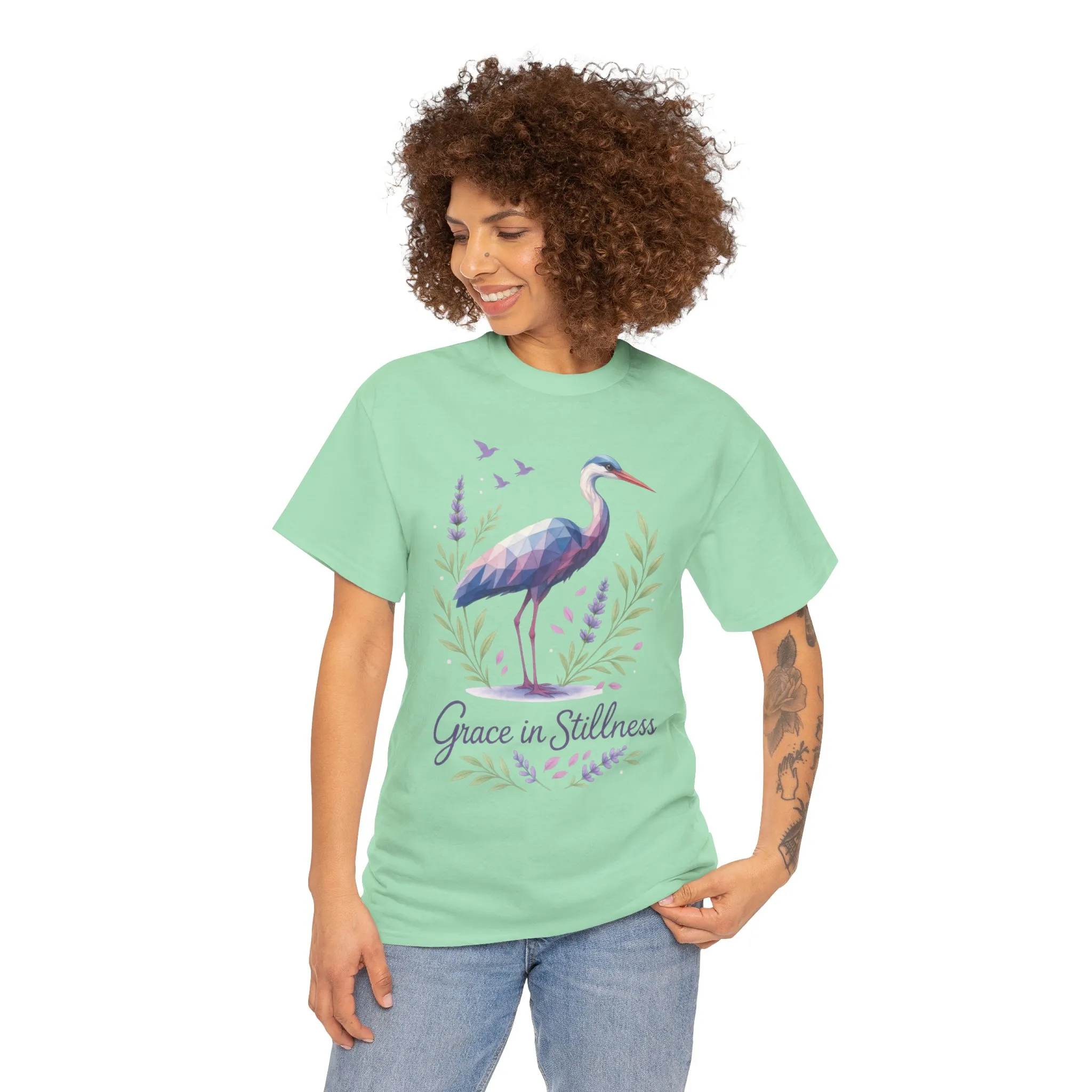 Polygonal Heron Graphic Shirt, Womens Artistic Bird Tee, Nature-Inspired Minimalist Design, Geometric Crane Tee, Bird Lovers Gift - Image 8